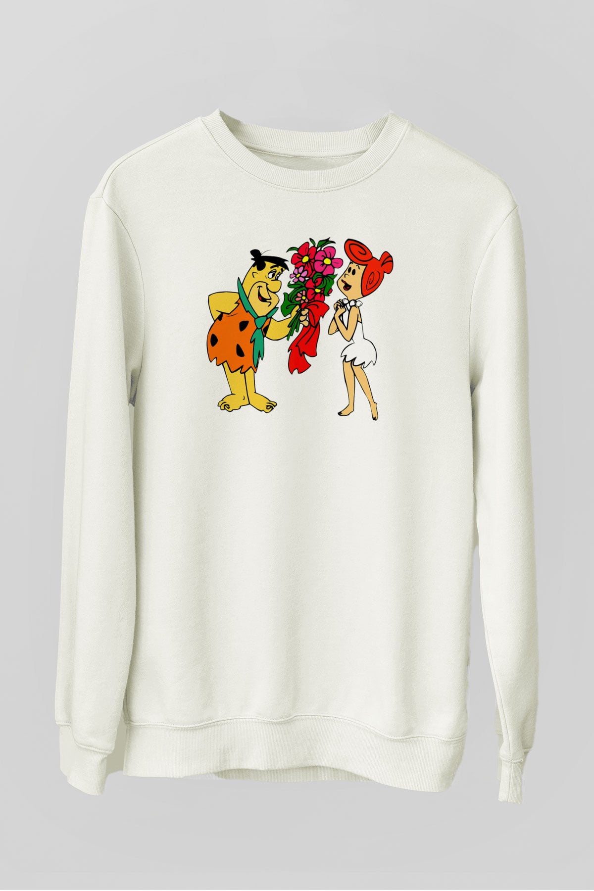 The Flintstones Taş Devri Beyaz Unisex  Sweatshirt
