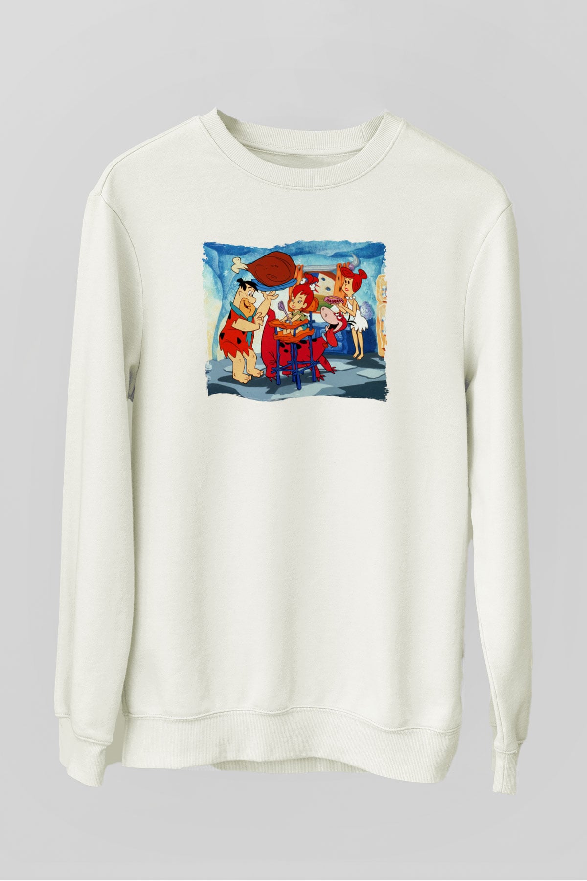 The Flintstones Taş Devri Beyaz Unisex  Sweatshirt