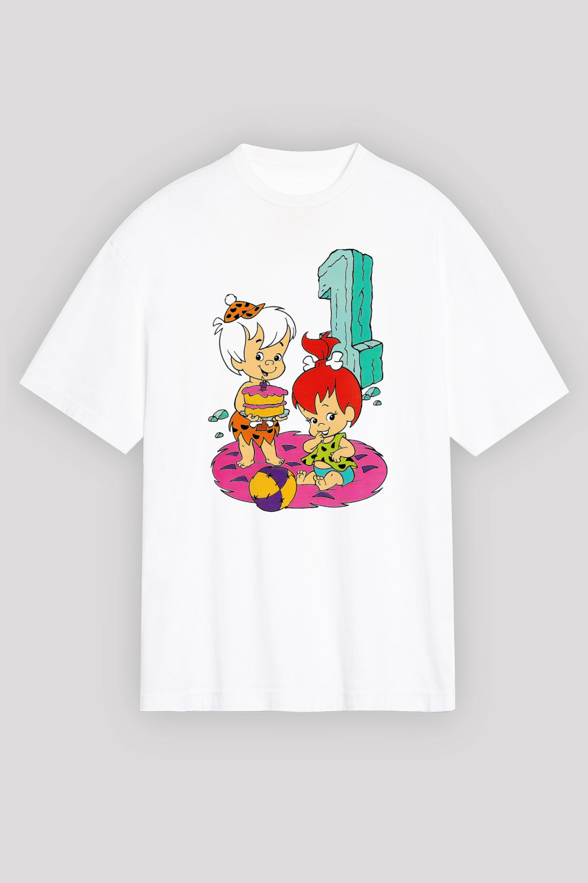 The Flintstones Taş Devri Beyaz Unisex Oversize Tişört