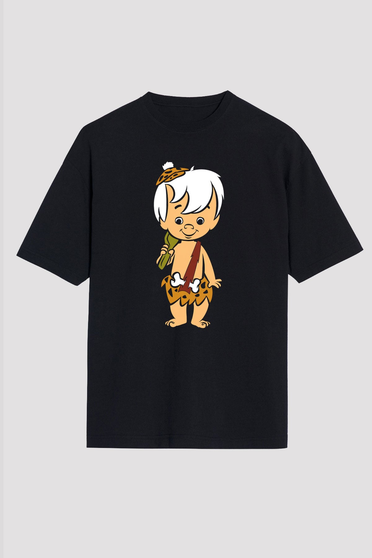 The Flintstones Taş Devri Siyah Unisex Oversize Tişört