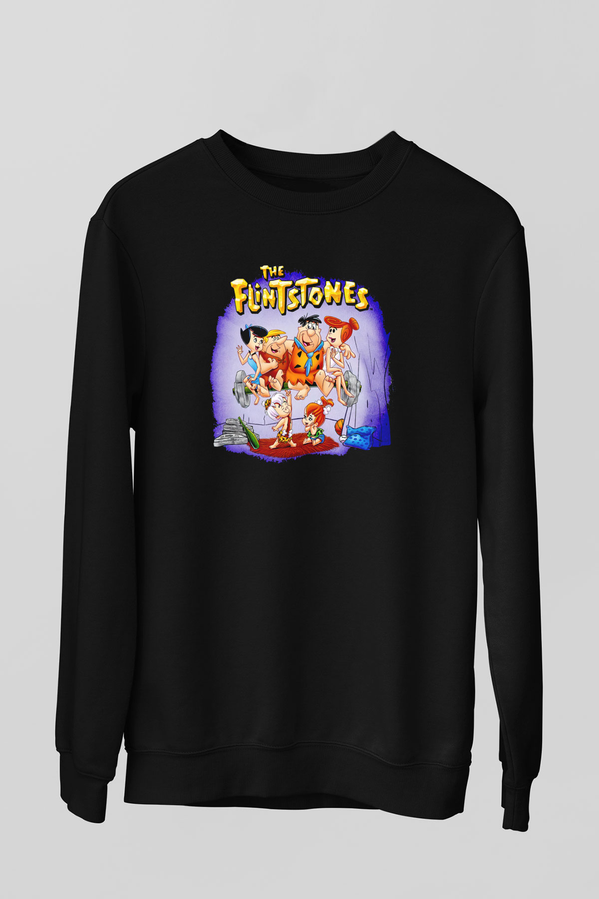 The Flintstones Taş Devri Siyah Unisex  Sweatshirt