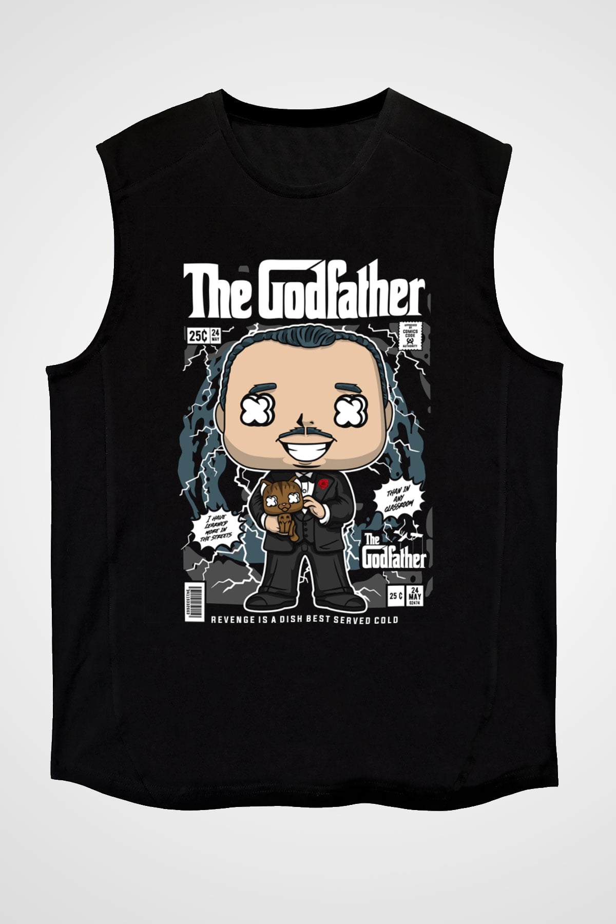 The Godfather Baskılı Unisex Siyah Kolsuz Tişört