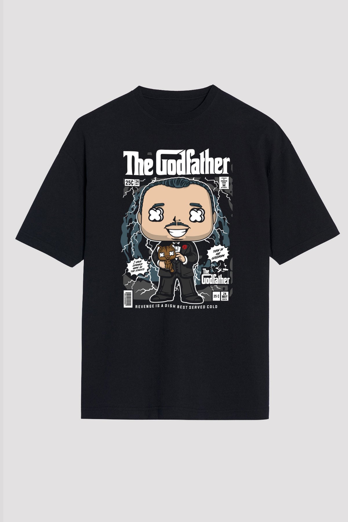 The Godfather Baskılı Unisex Siyah Oversize Tişört