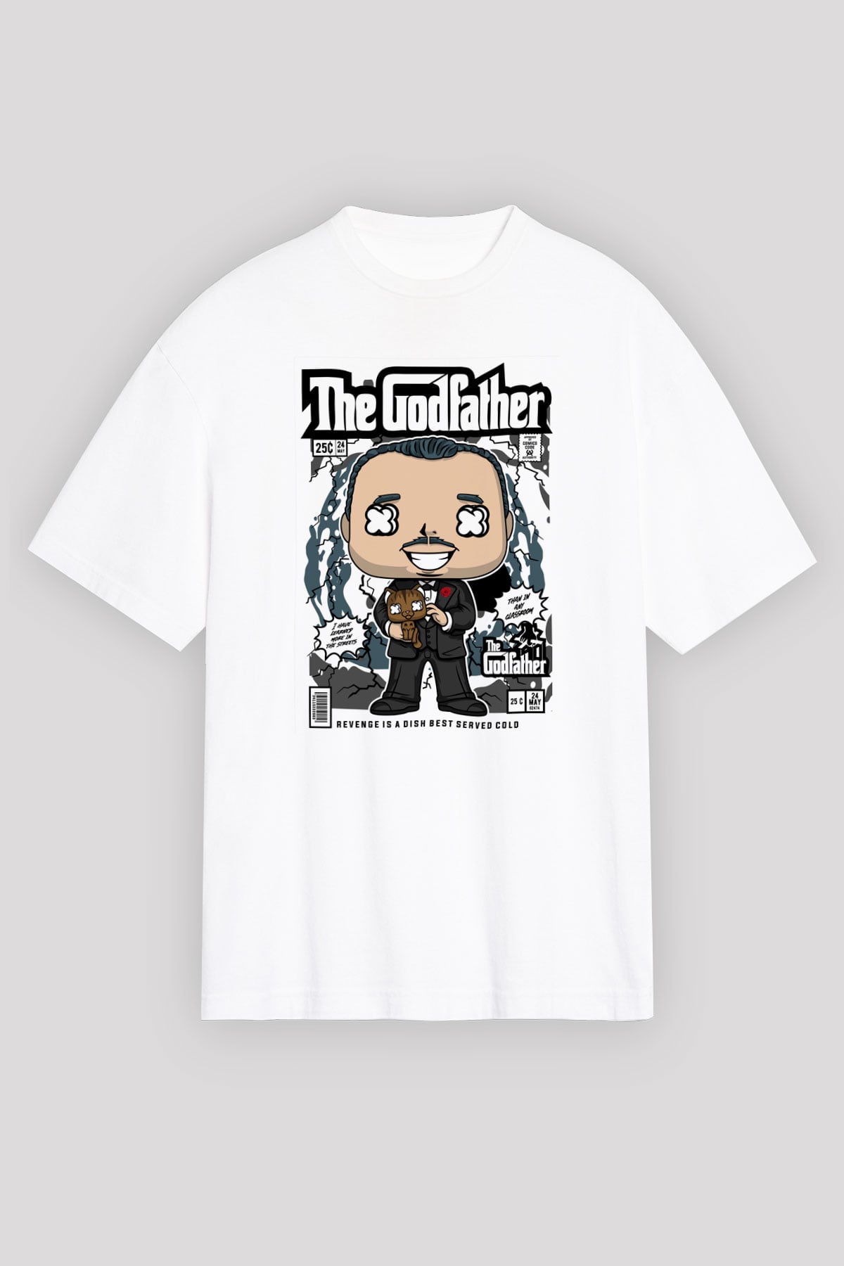 The Godfather Corleone Baskılı Unisex Beyaz Oversize Tişört