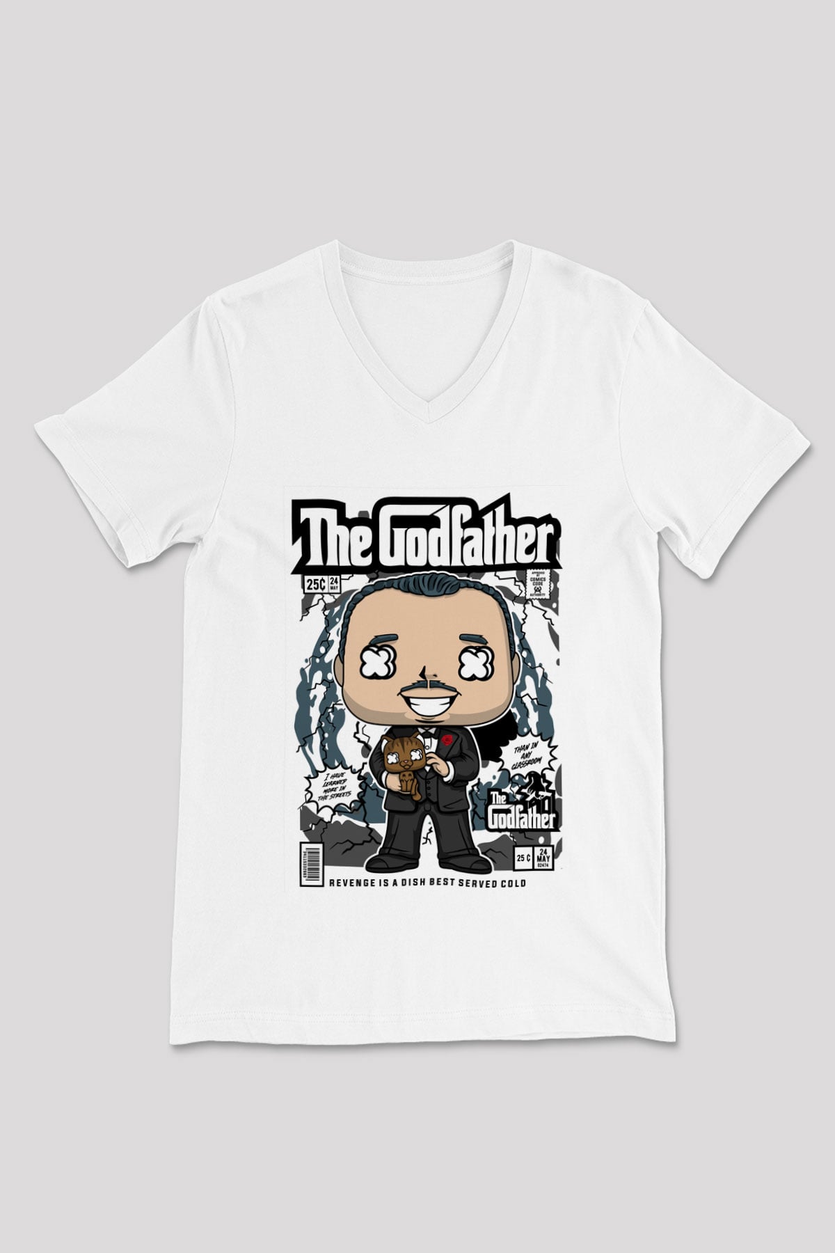 The Godfather Corleone Baskılı Unisex Beyaz V Yaka Tişört