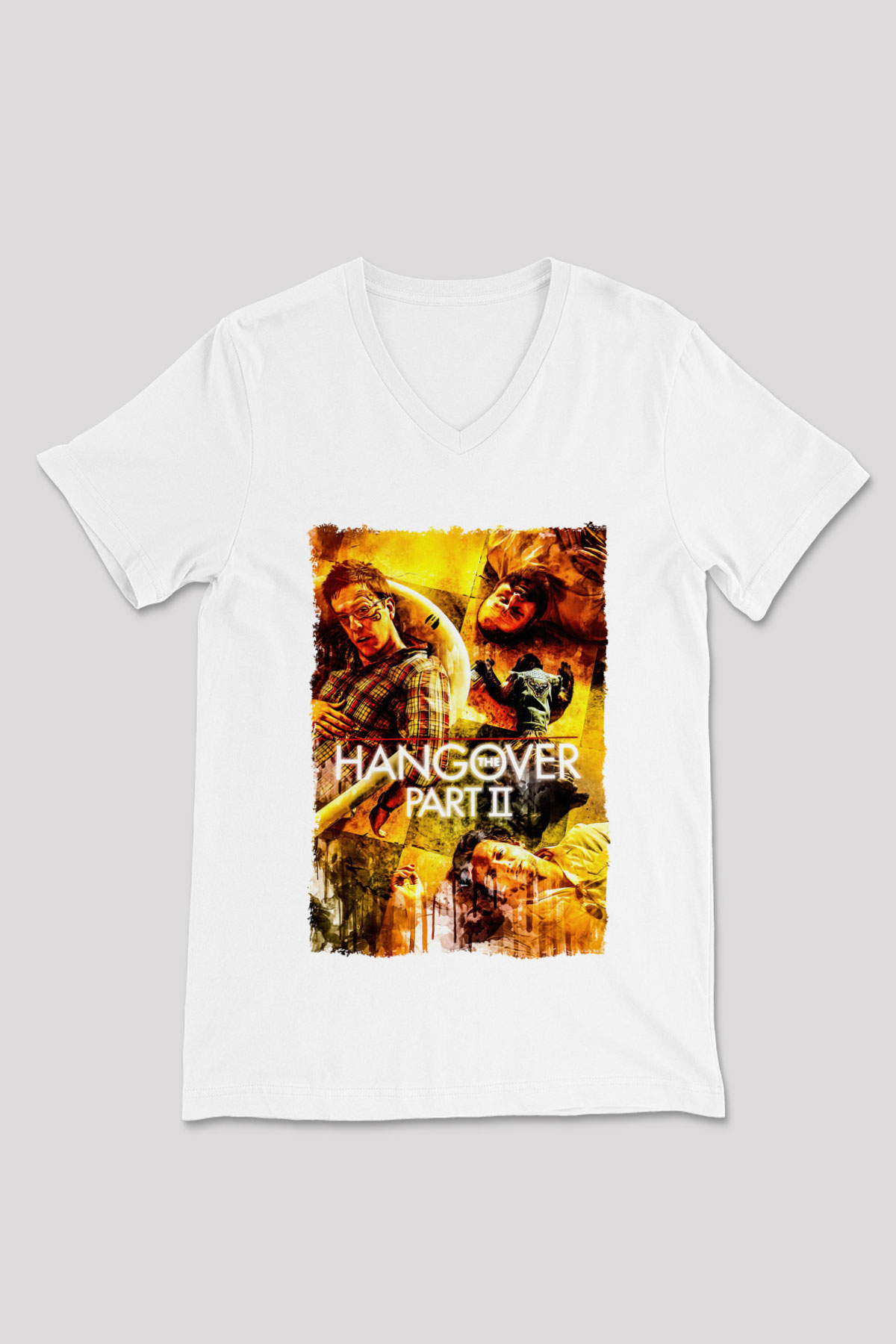The Hangover Beyaz Unisex V Yaka Tişört