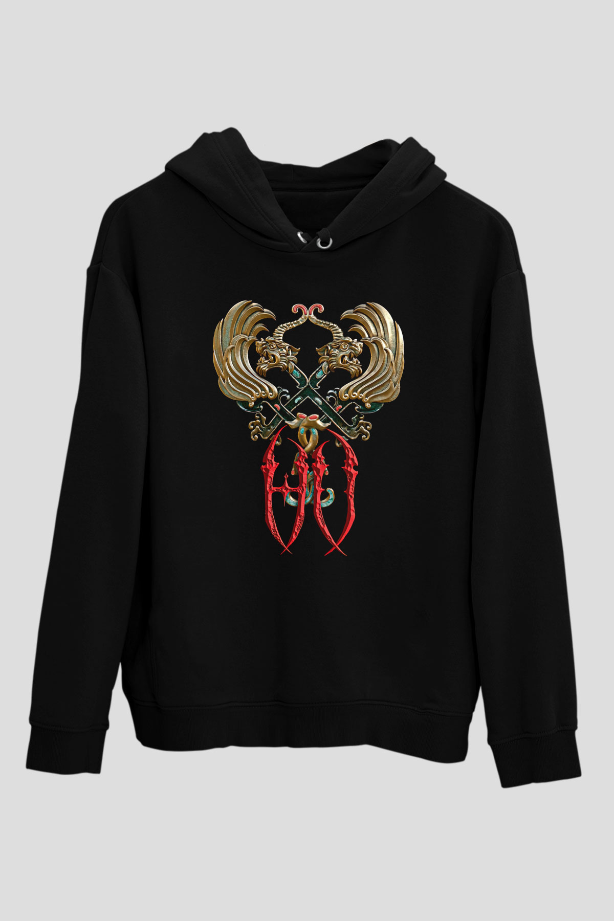 The Hu Baskılı Unisex Siyah Kapüşonlu Sweatshirt