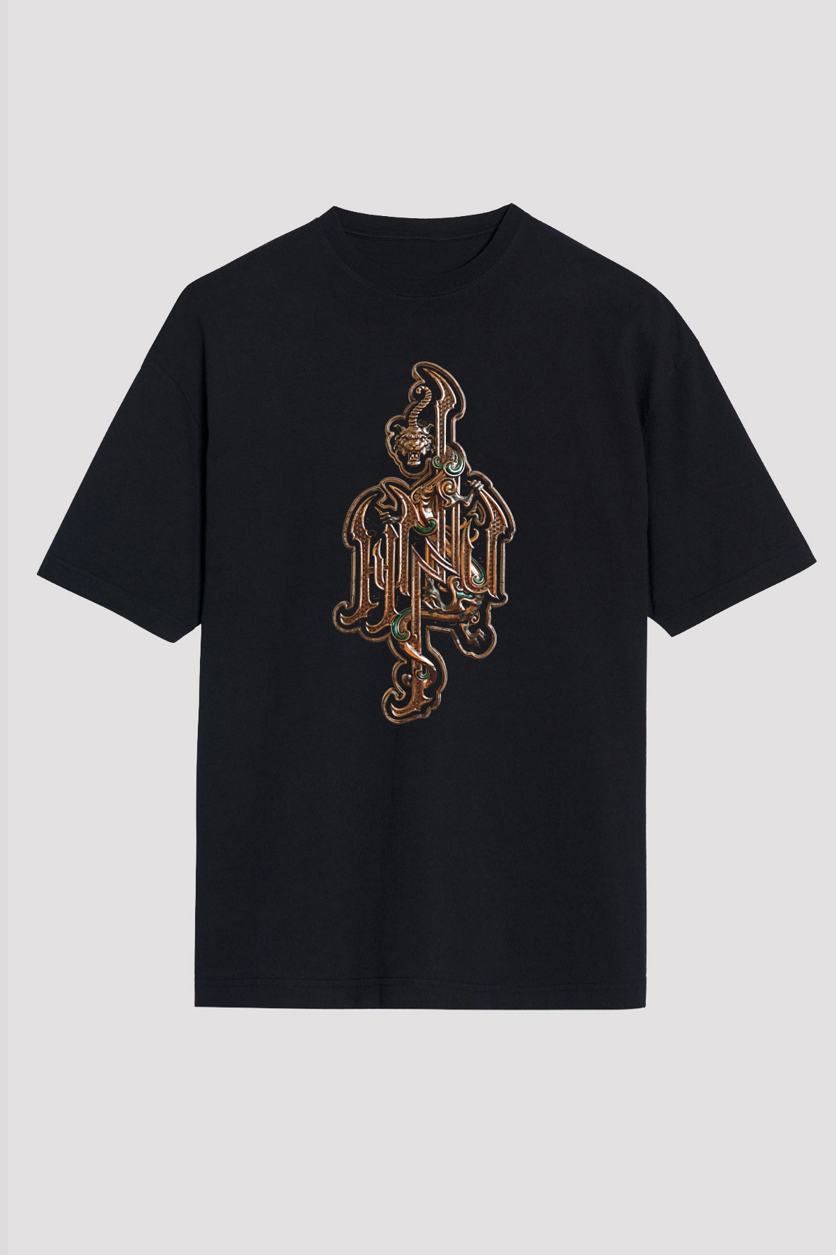 The Hu Baskılı Unisex Siyah Oversize Tişört - Tshirt