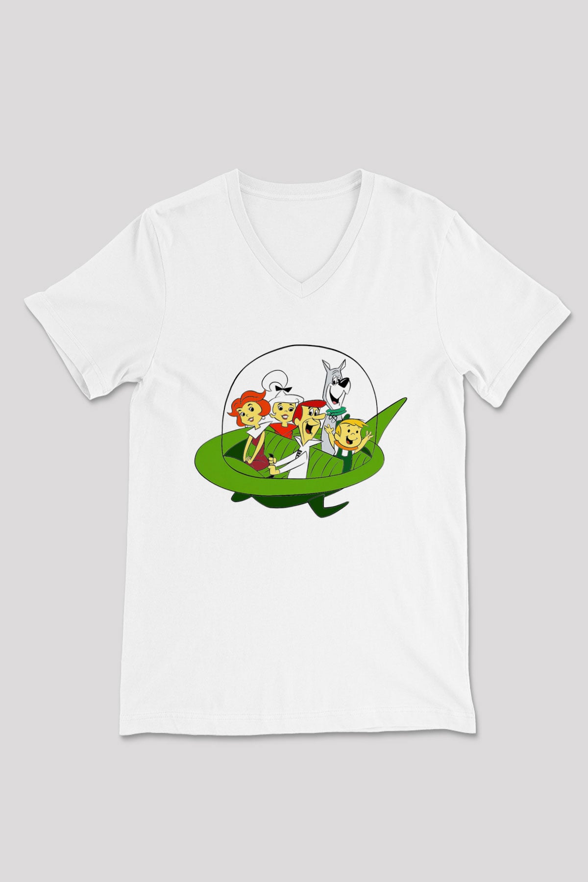 The Jetsons Jetsonlar Beyaz Unisex V Yaka Tişört