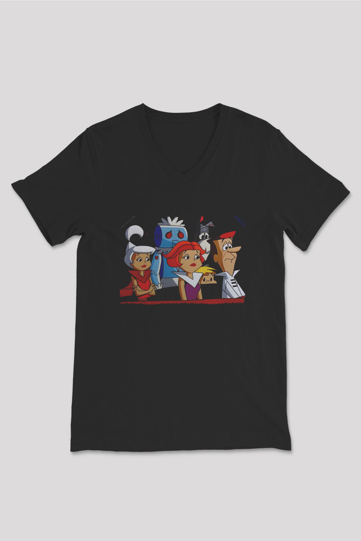 The Jetsons Jetsonlar Siyah Unisex  V Yaka Tişört