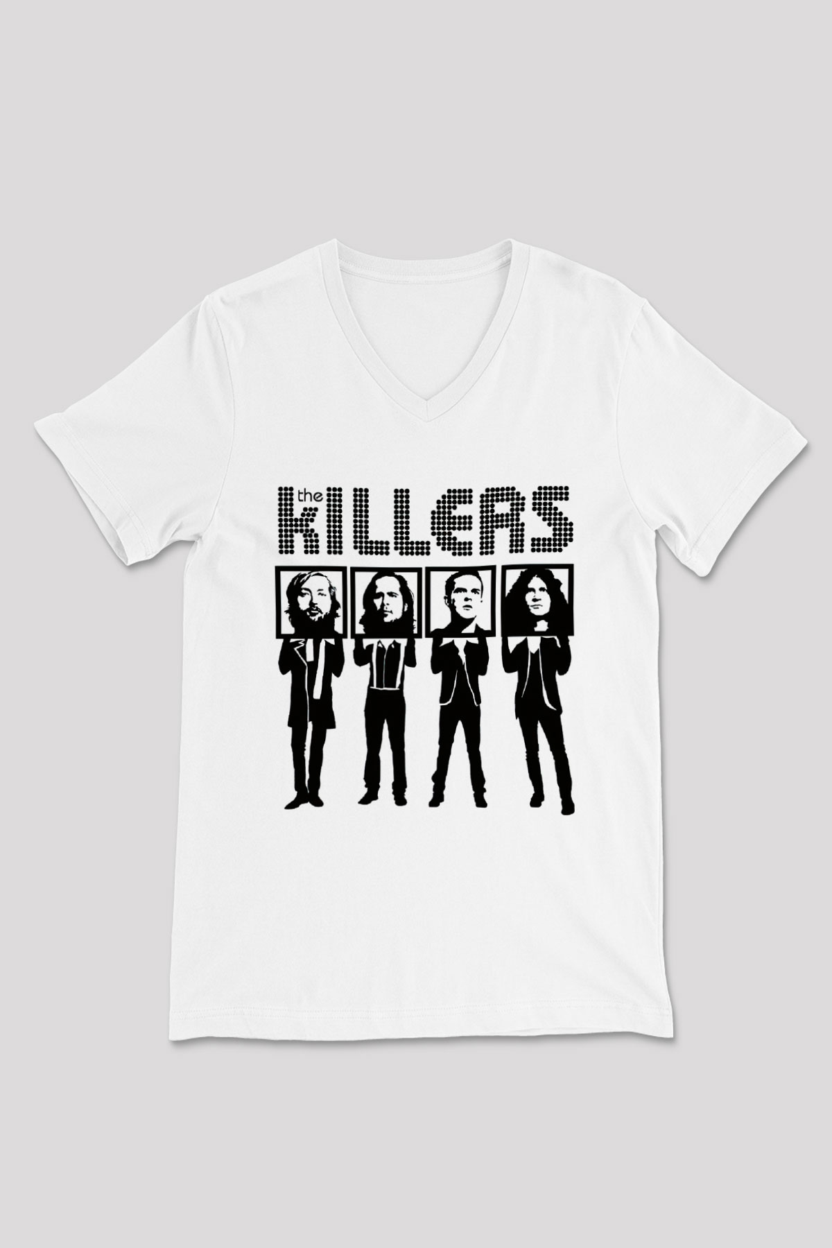 The Killers Beyaz Unisex V Yaka Tişört T-Shirt