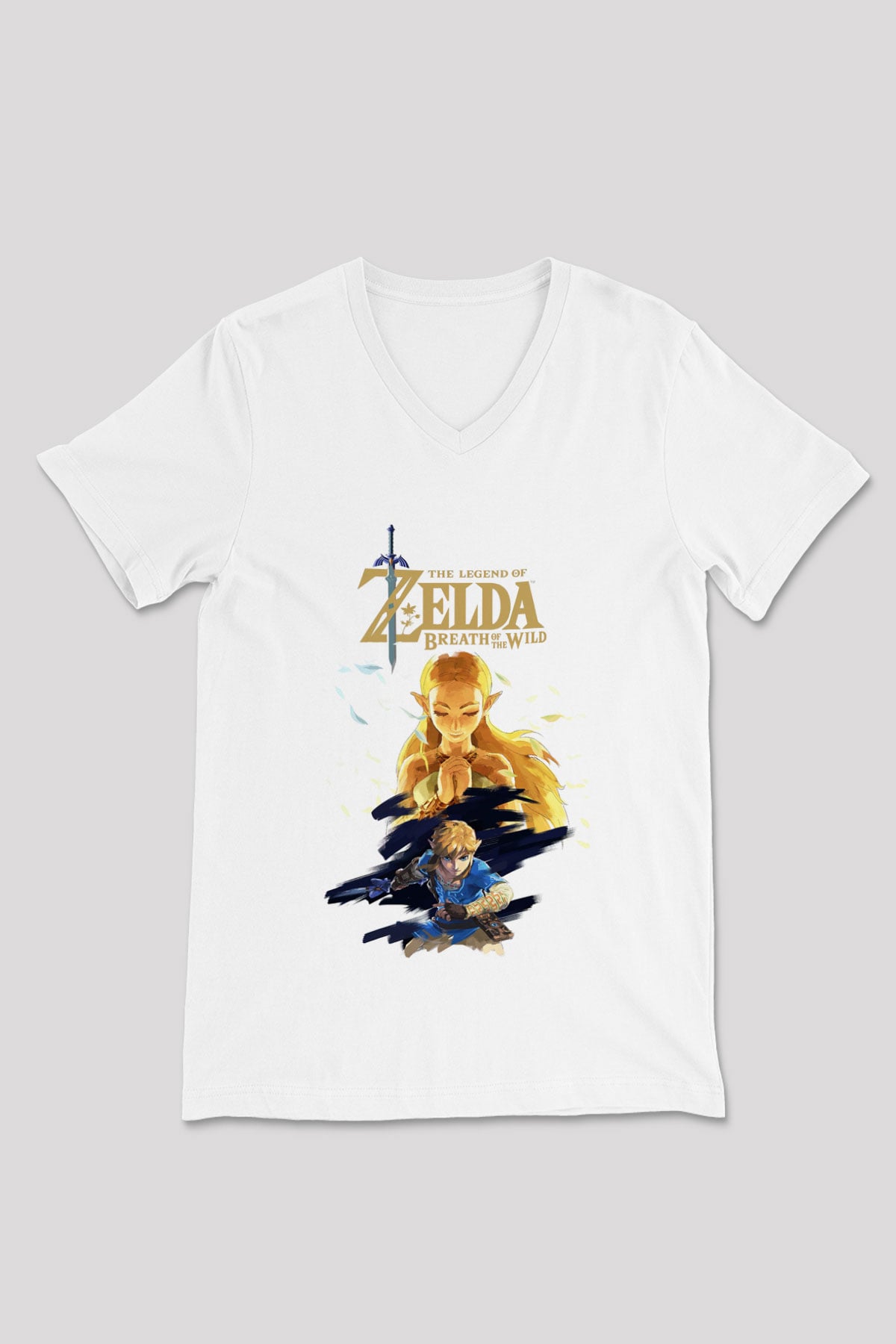 The Legend of Zelda Beyaz Unisex V Yaka Tişört