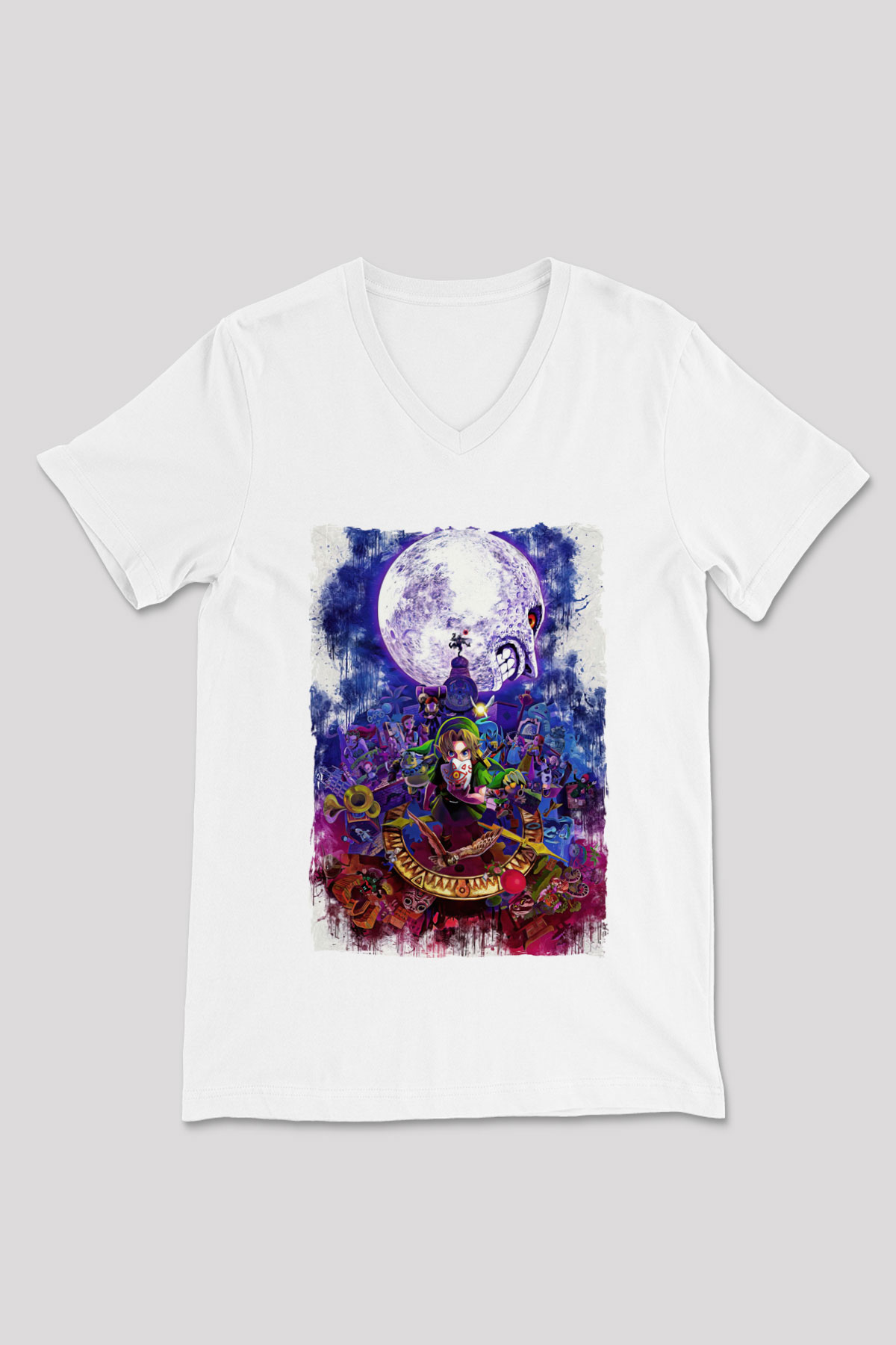 The Legend of Zelda Beyaz Unisex  V Yaka Tişört