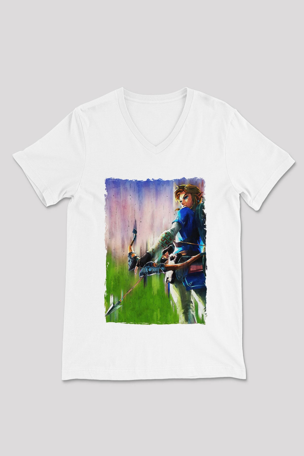 The Legend of Zelda Beyaz Unisex  V Yaka Tişört