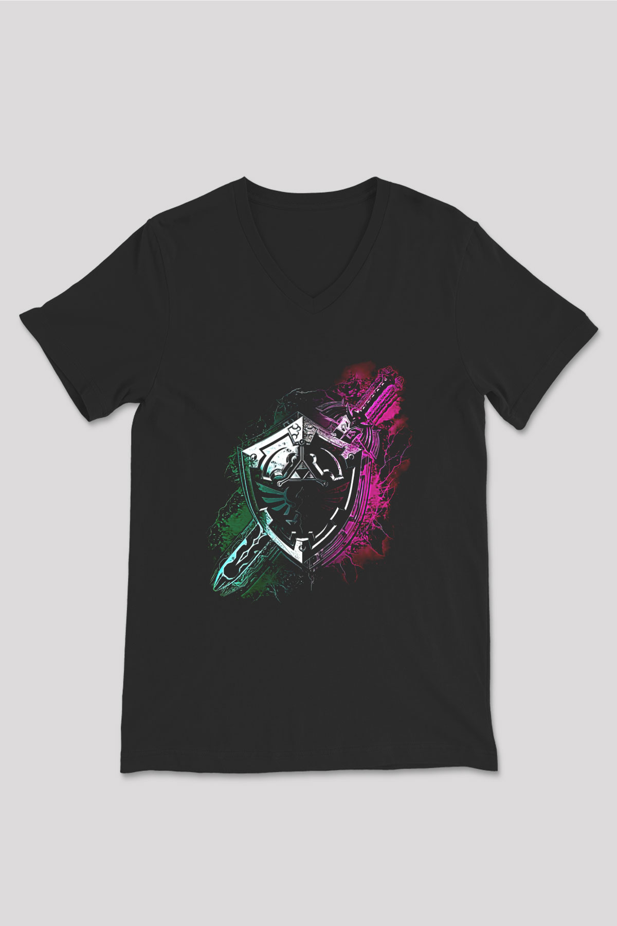 The Legend of Zelda Siyah Unisex  V Yaka Tişört
