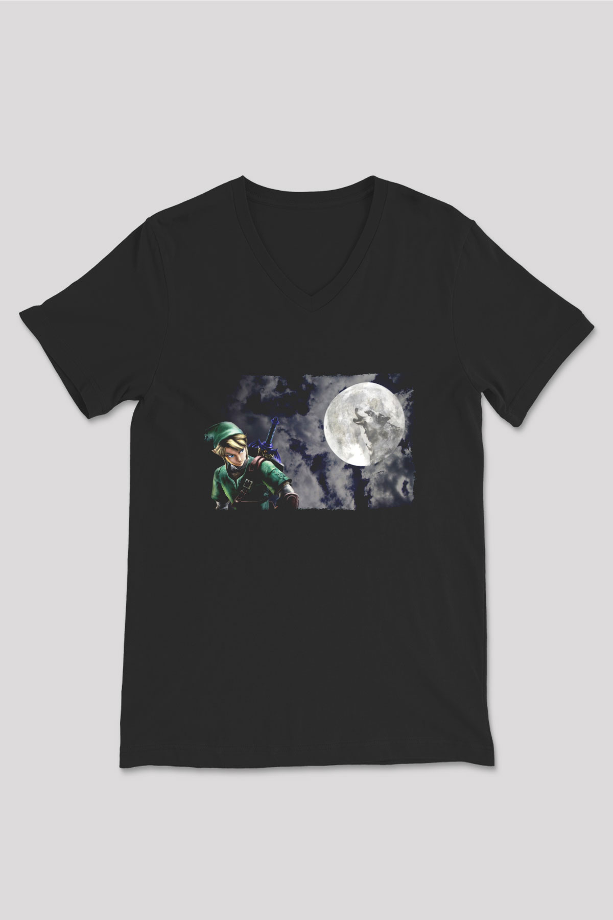 The Legend of Zelda Siyah Unisex  V Yaka Tişört