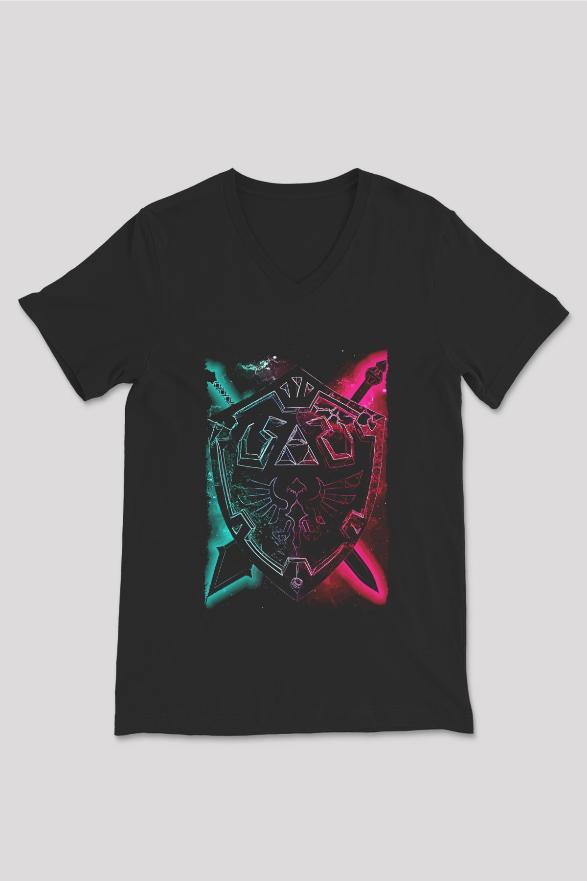The Legend of Zelda Siyah Unisex  V Yaka Tişört