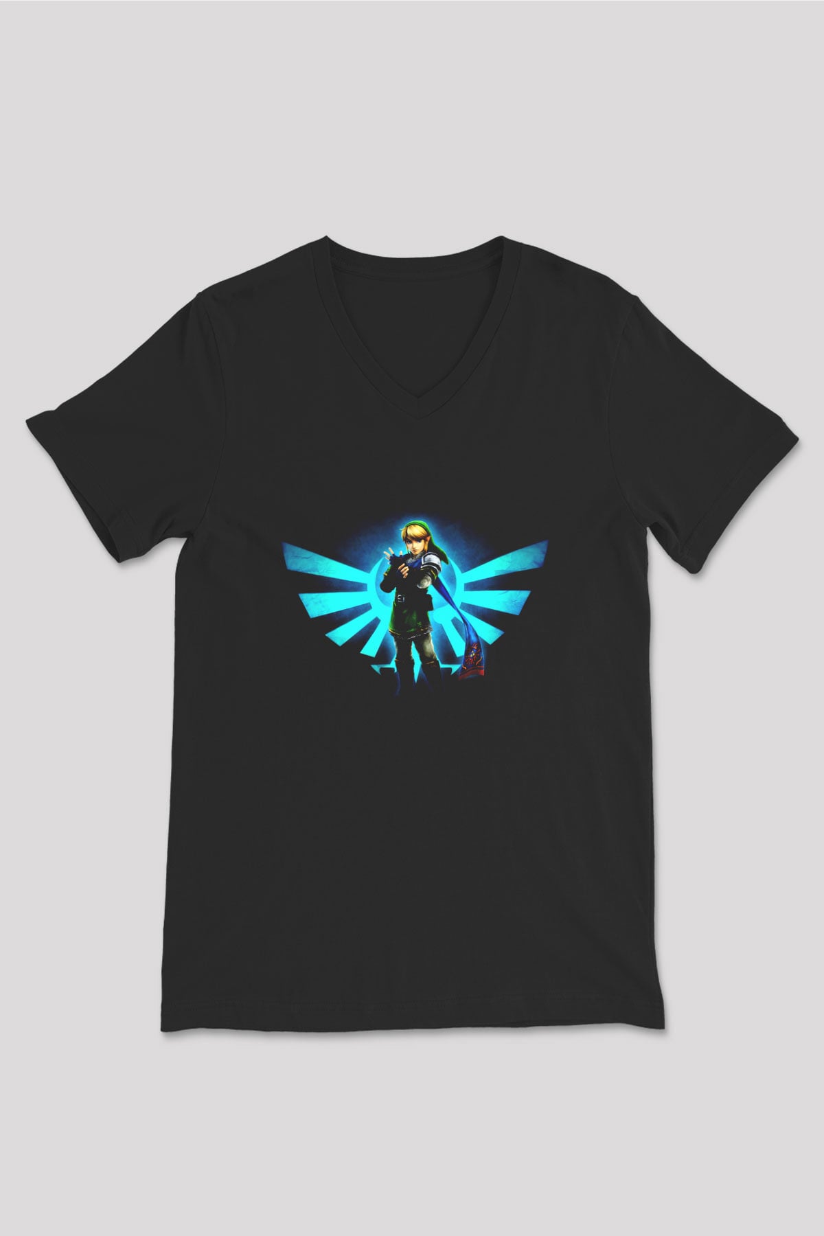 The Legend of Zelda Siyah Unisex  V Yaka Tişört