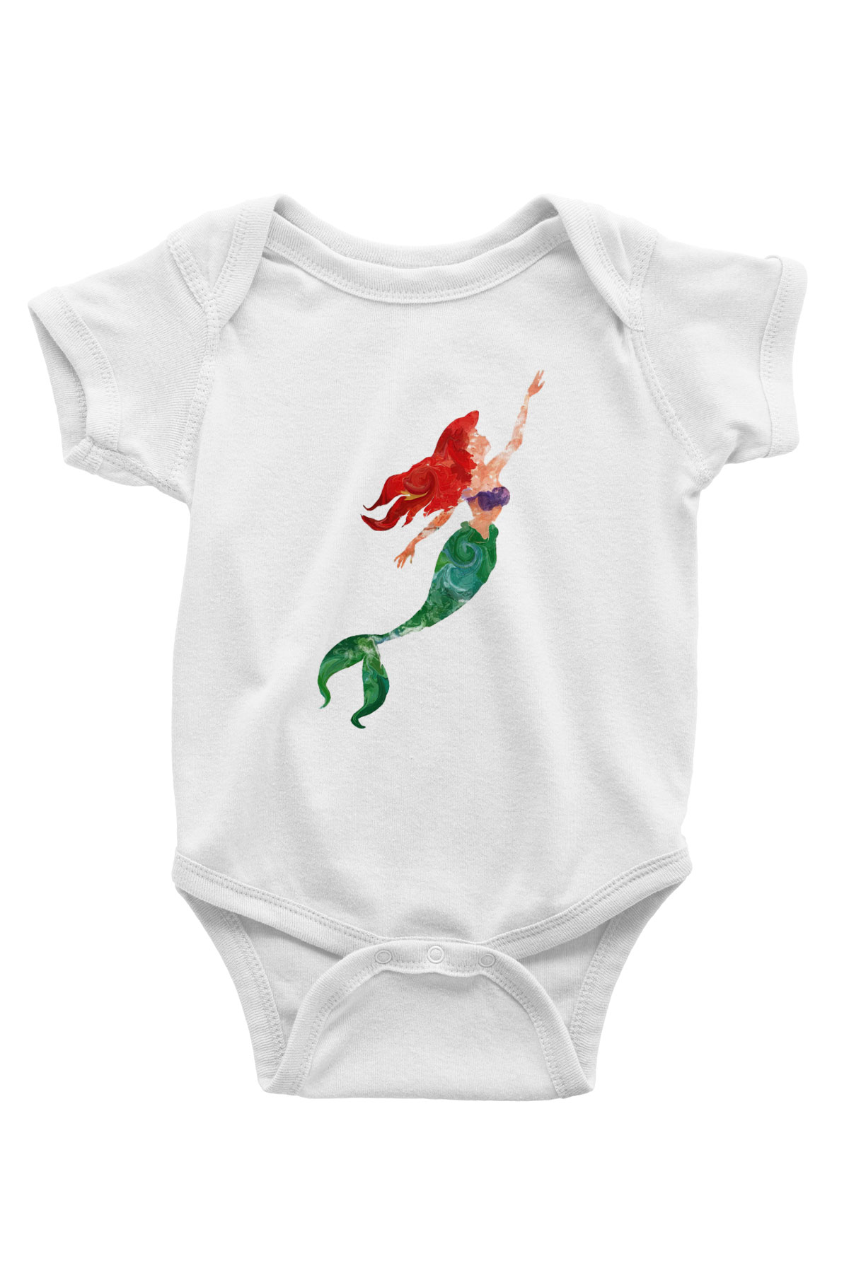 The Little Mermaid Baskılı Beyaz Unisex Bebek Body - Zıbın