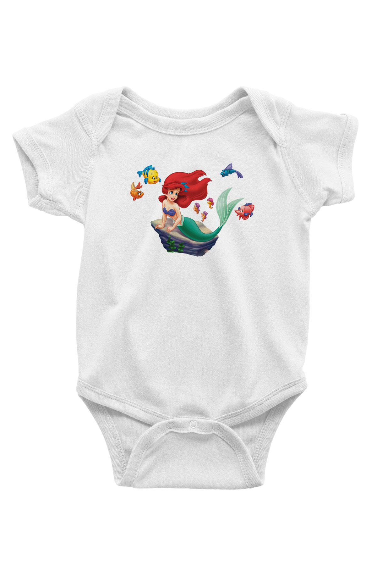 The Little Mermaid Baskılı Beyaz Unisex Bebek Body - Zıbın