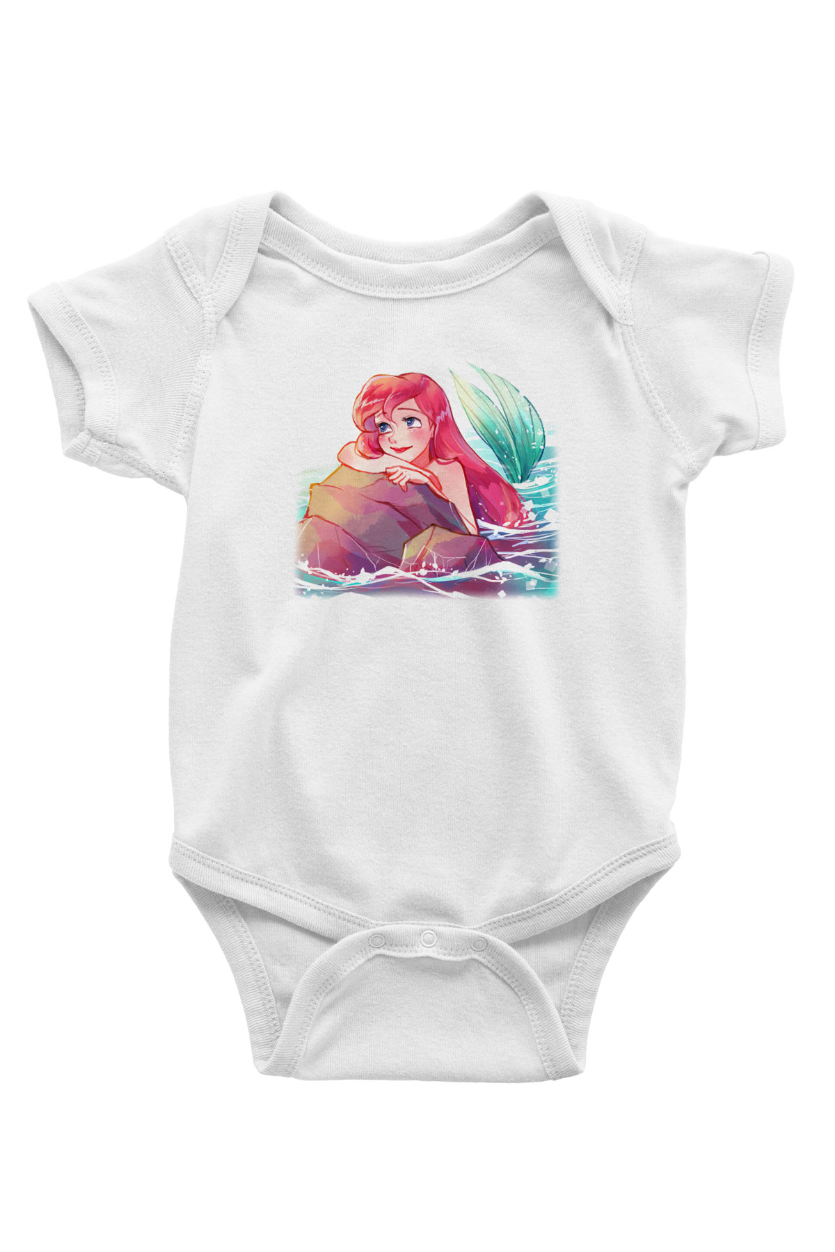 The Little Mermaid Baskılı Beyaz Unisex Bebek Body - Zıbın