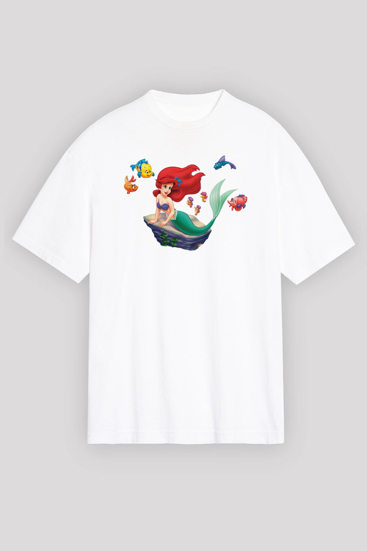 The Little Mermaid Beyaz Unisex Oversize Tişört T-Shirt