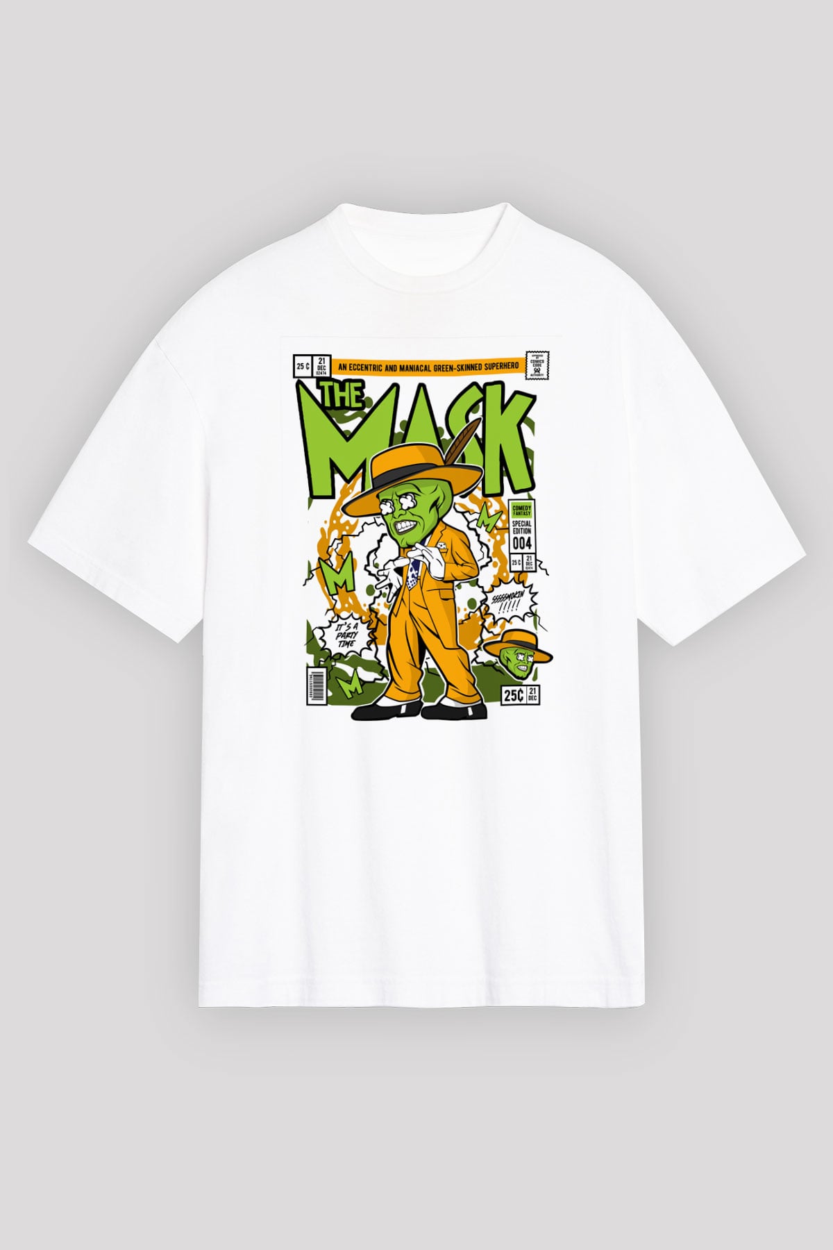 The Mask Baskılı Unisex Beyaz Oversize Tişört