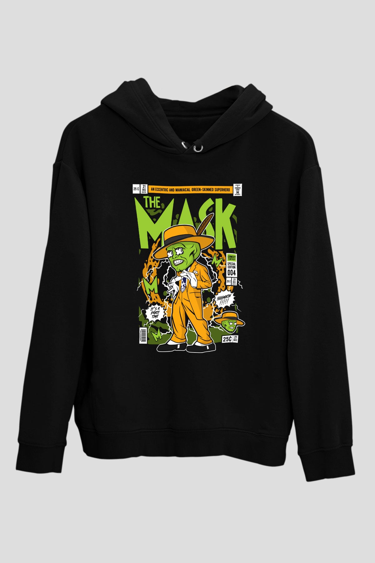 The Mask Yeşil Maske Baskılı Unisex Siyah Hoodie