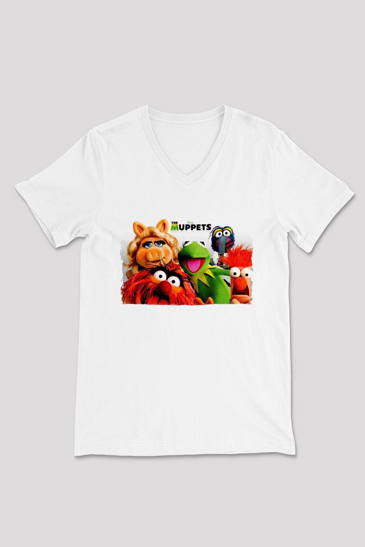 The Muppets Beyaz Unisex  V Yaka Tişört