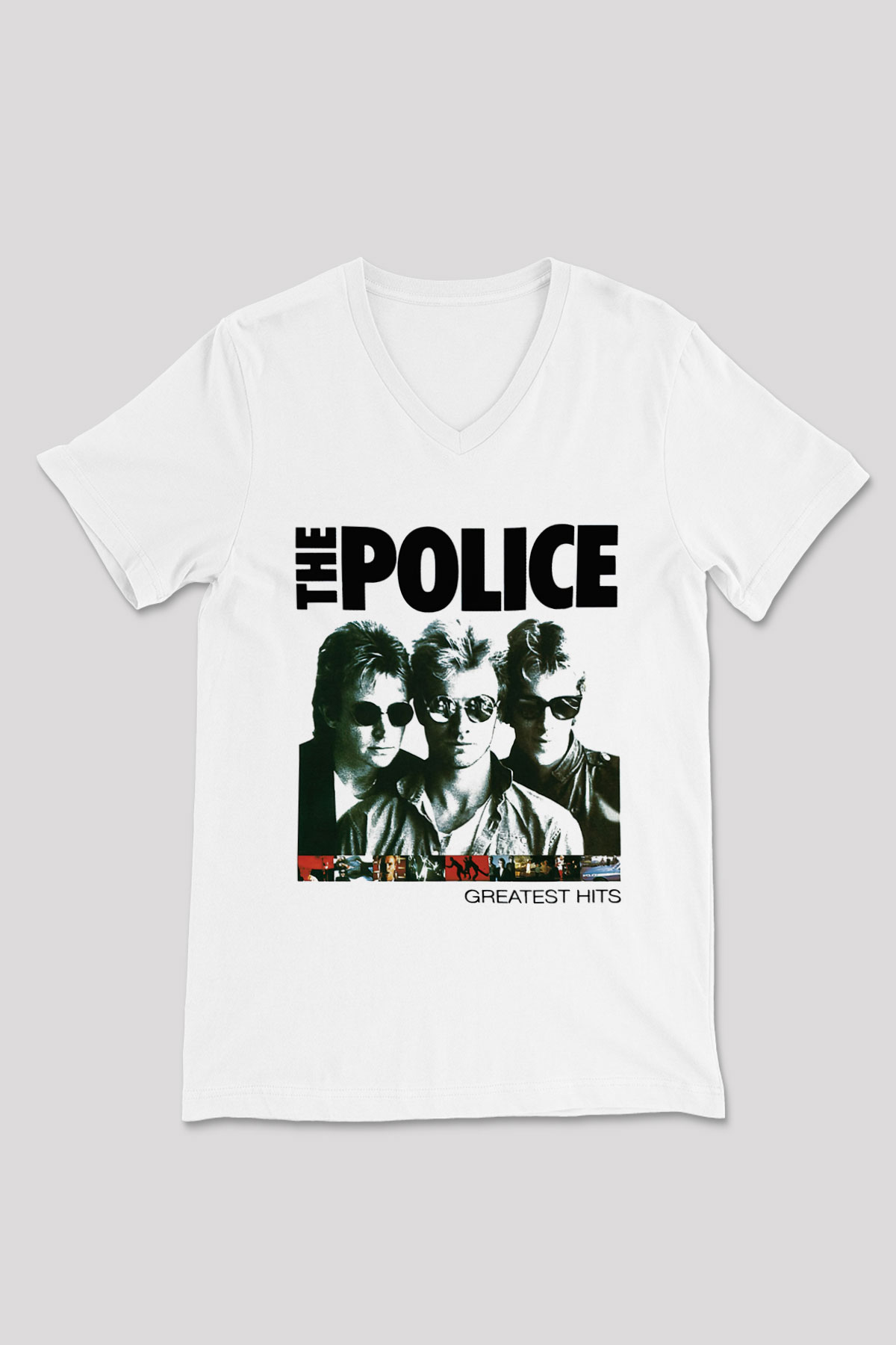 The Police Beyaz Unisex V Yaka Tişört T-Shirt