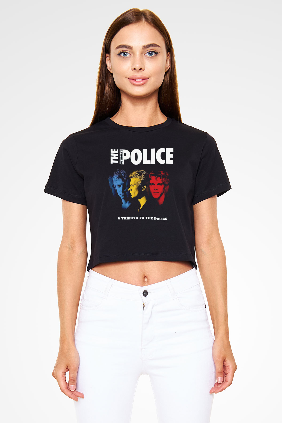 The Police Siyah  Crop Top Tişört