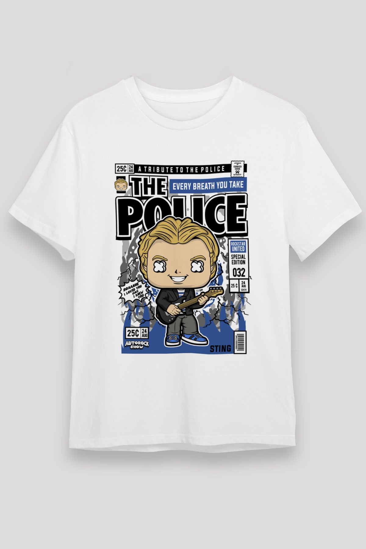 The Police Sting Baskılı Unisex Beyaz Tişört