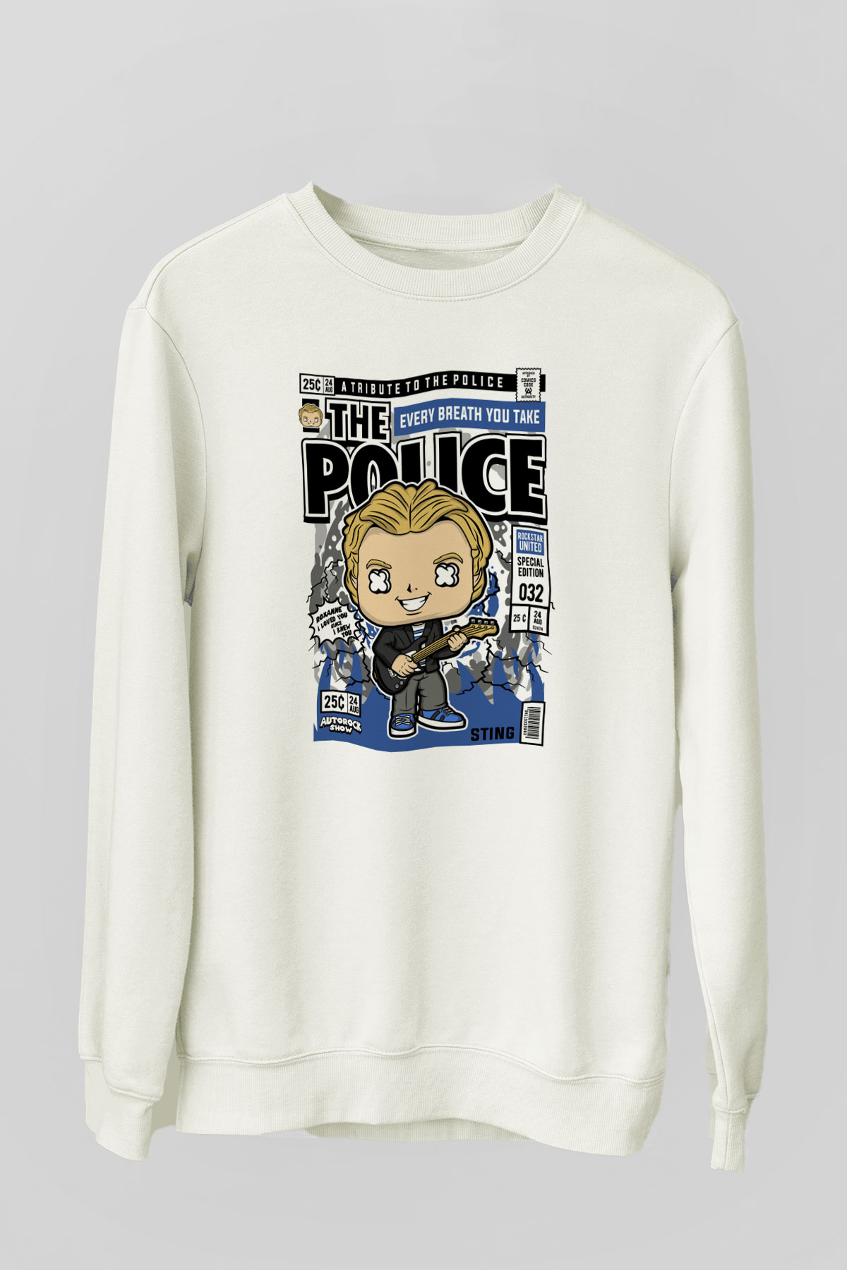 The Police Sting Baskılı Unisex Beyaz Sweatshirt