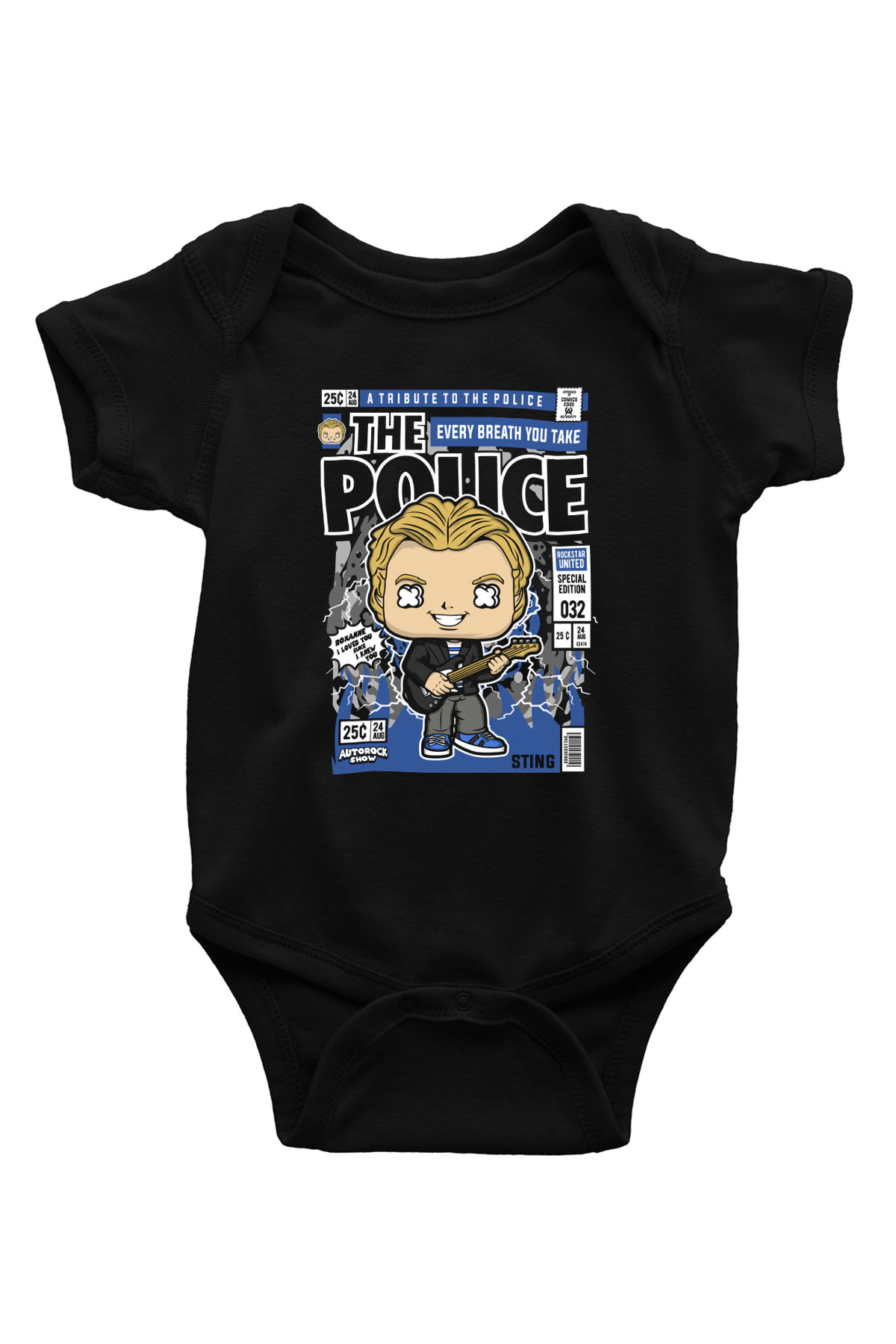 The Police Sting Baskılı Unisex Siyah Bebek Body - Zıbın
