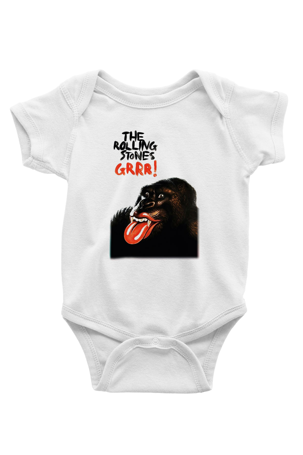 The Rolling Stones Logo Baskılı Beyaz Unisex Bebek Body - Zıbın