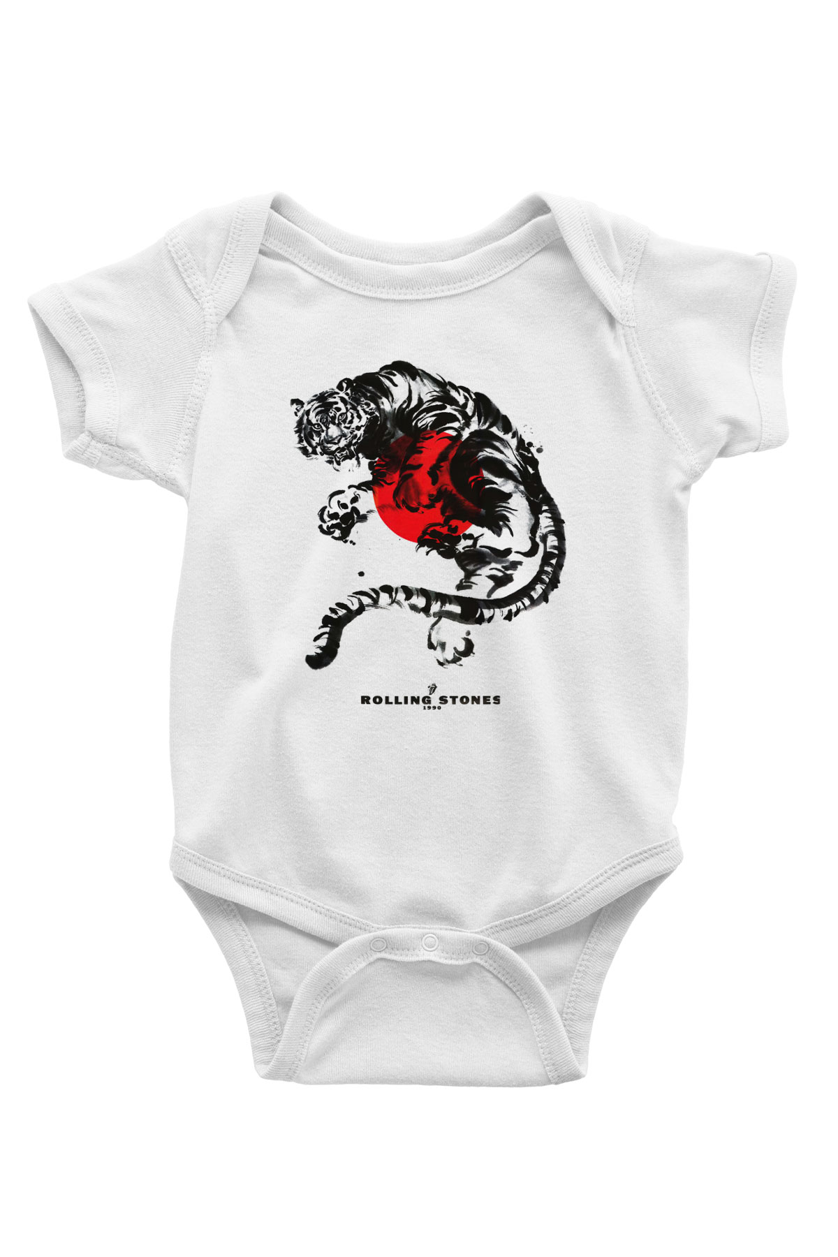 The Rolling Stones Logo Baskılı Beyaz Unisex Bebek Body - Zıbın