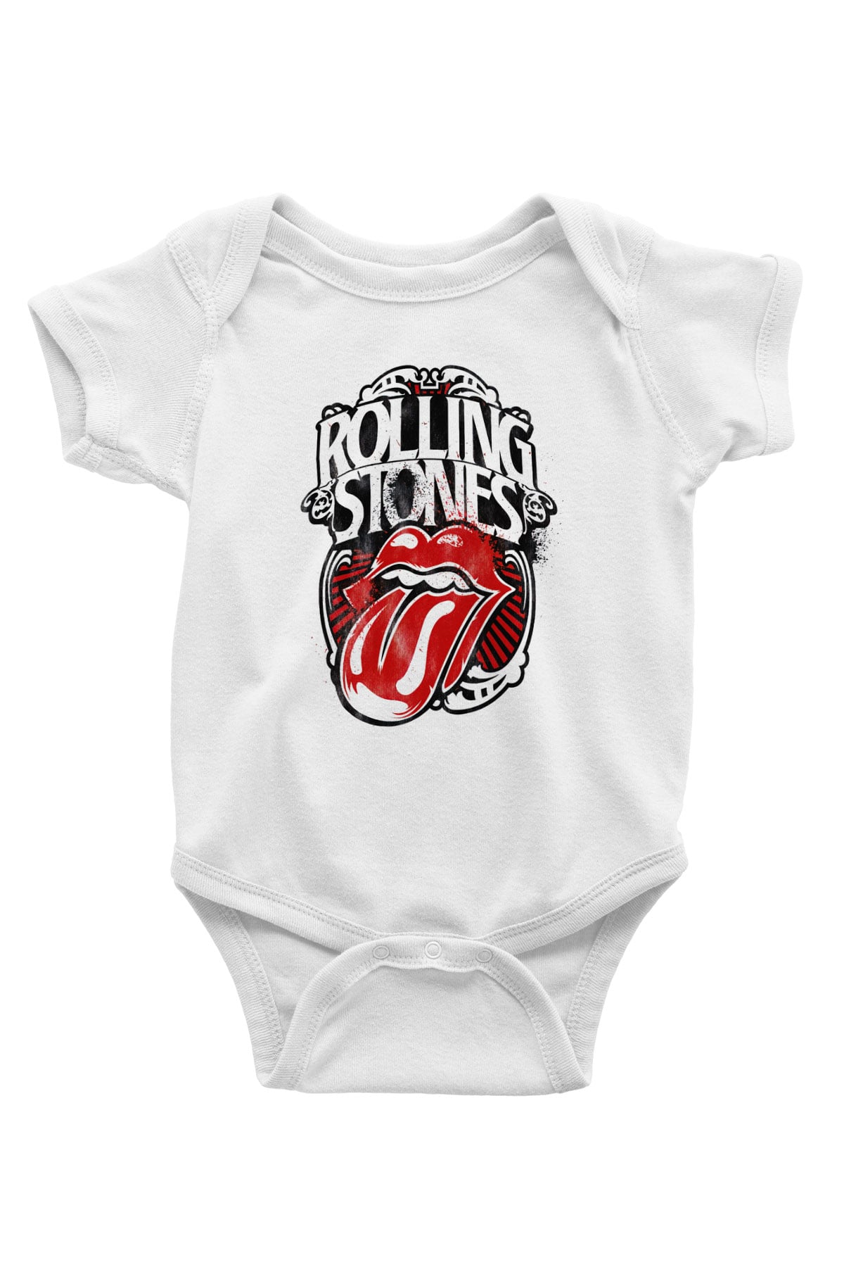 The Rolling Stones Logo Baskılı Beyaz Unisex Bebek Body - Zıbın