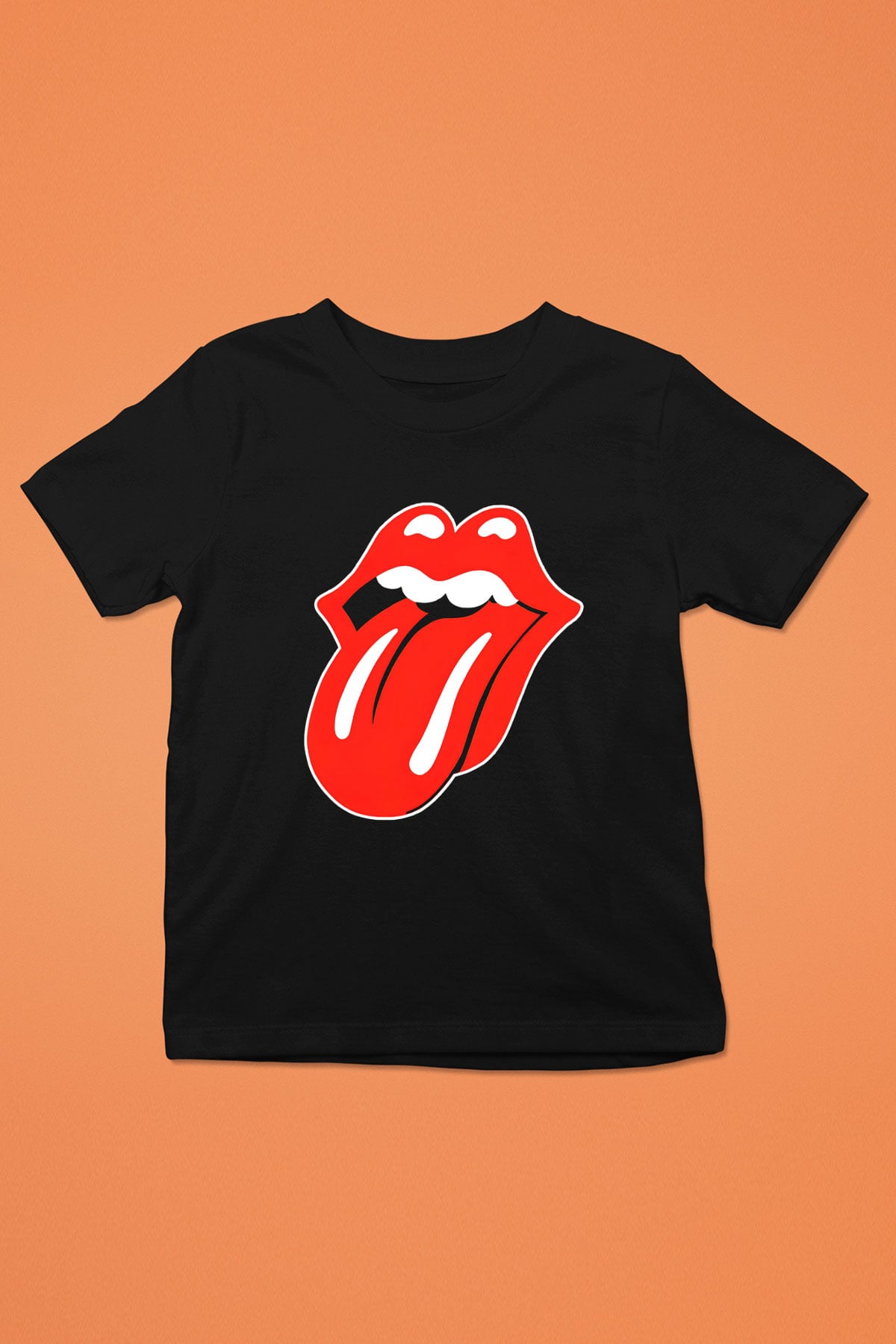 The Rolling Stones Logo Baskılı Siyah Unisex Çocuk Tişört