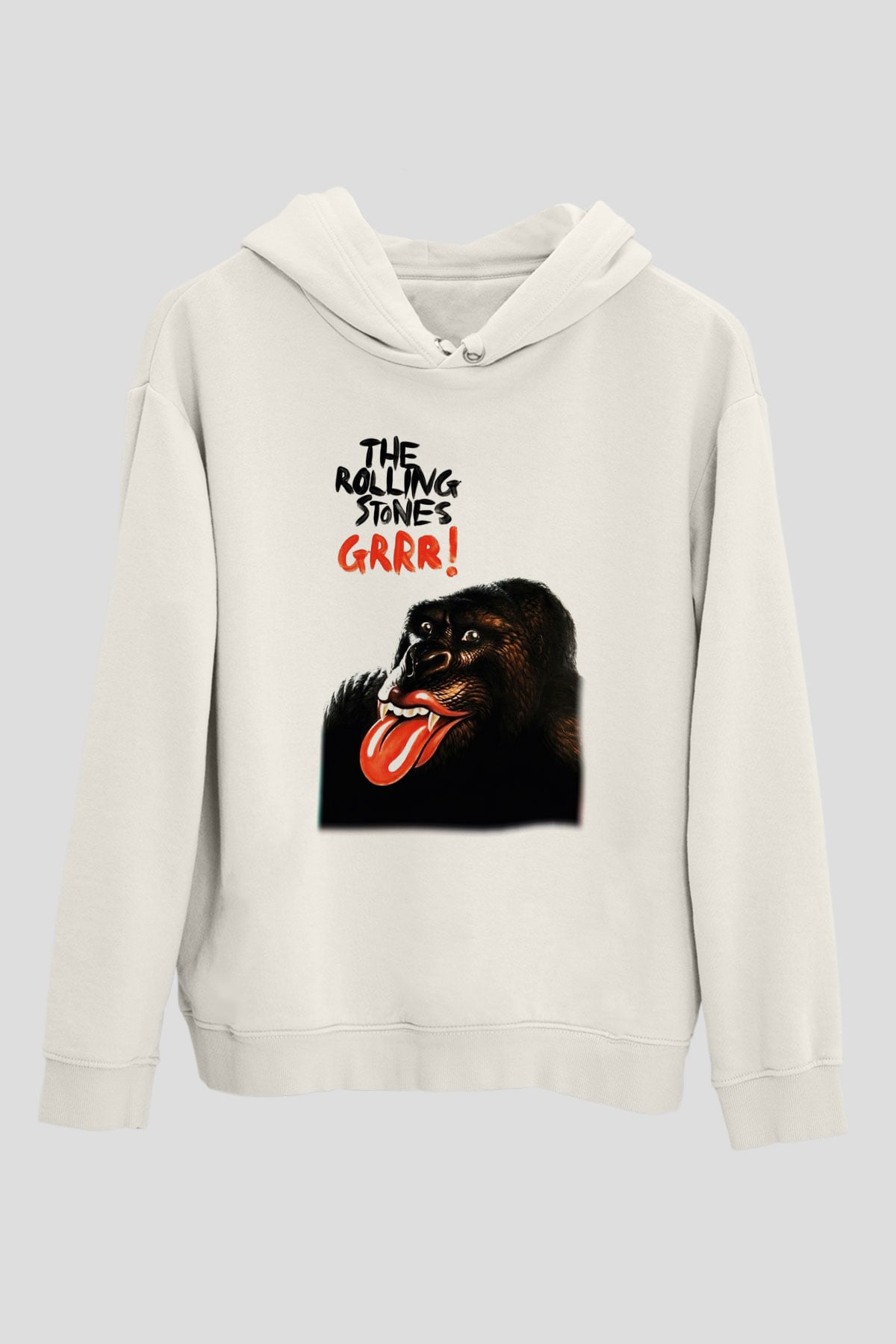 The Rolling Stones Logo Beyaz Unisex Kapşonlu Sweatshirt