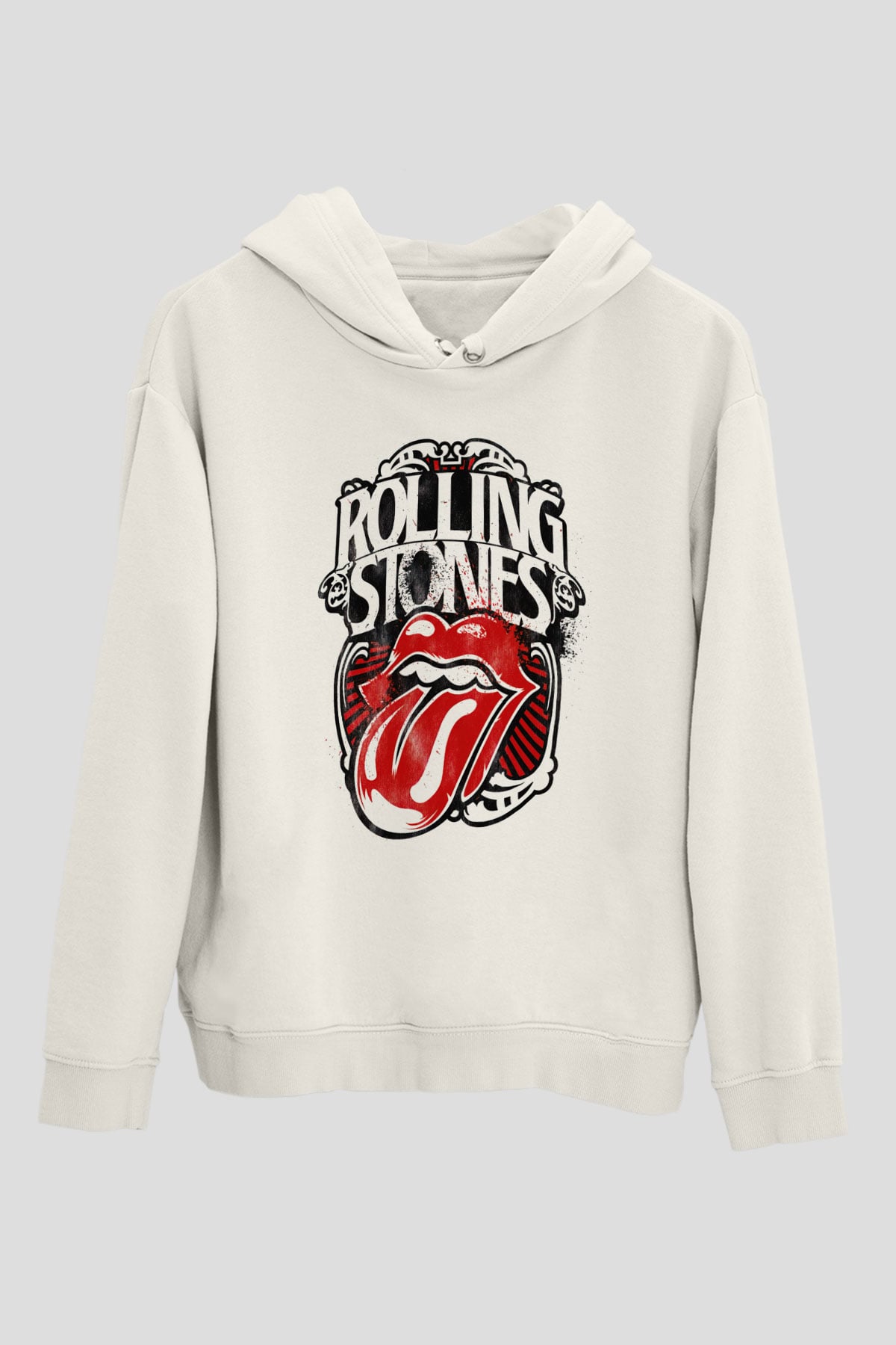 The Rolling Stones Logo Beyaz Unisex Kapşonlu Sweatshirt