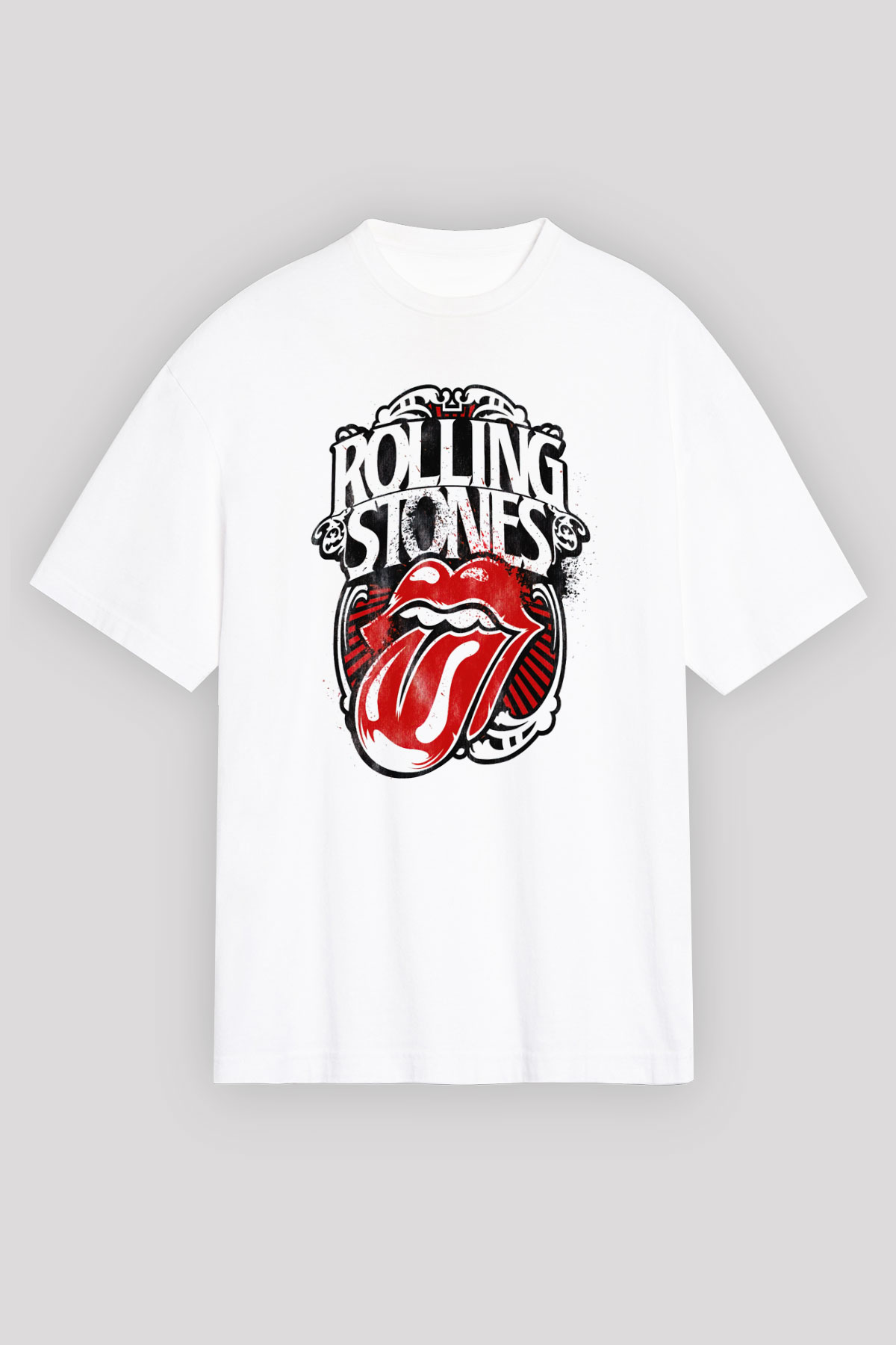 The Rolling Stones Logo Beyaz Unisex Oversize Tişört T-Shirt