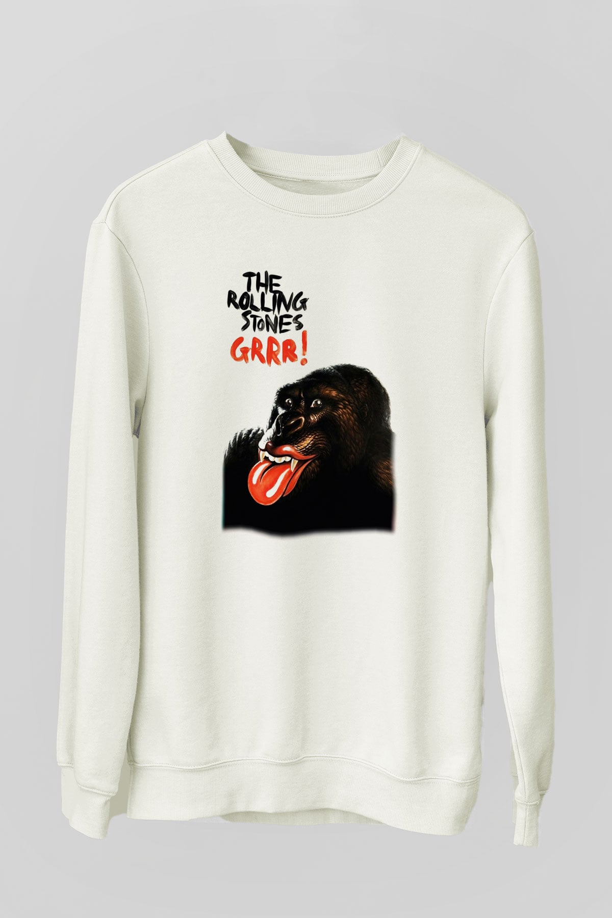The Rolling Stones Logo Beyaz Unisex Sweatshirt
