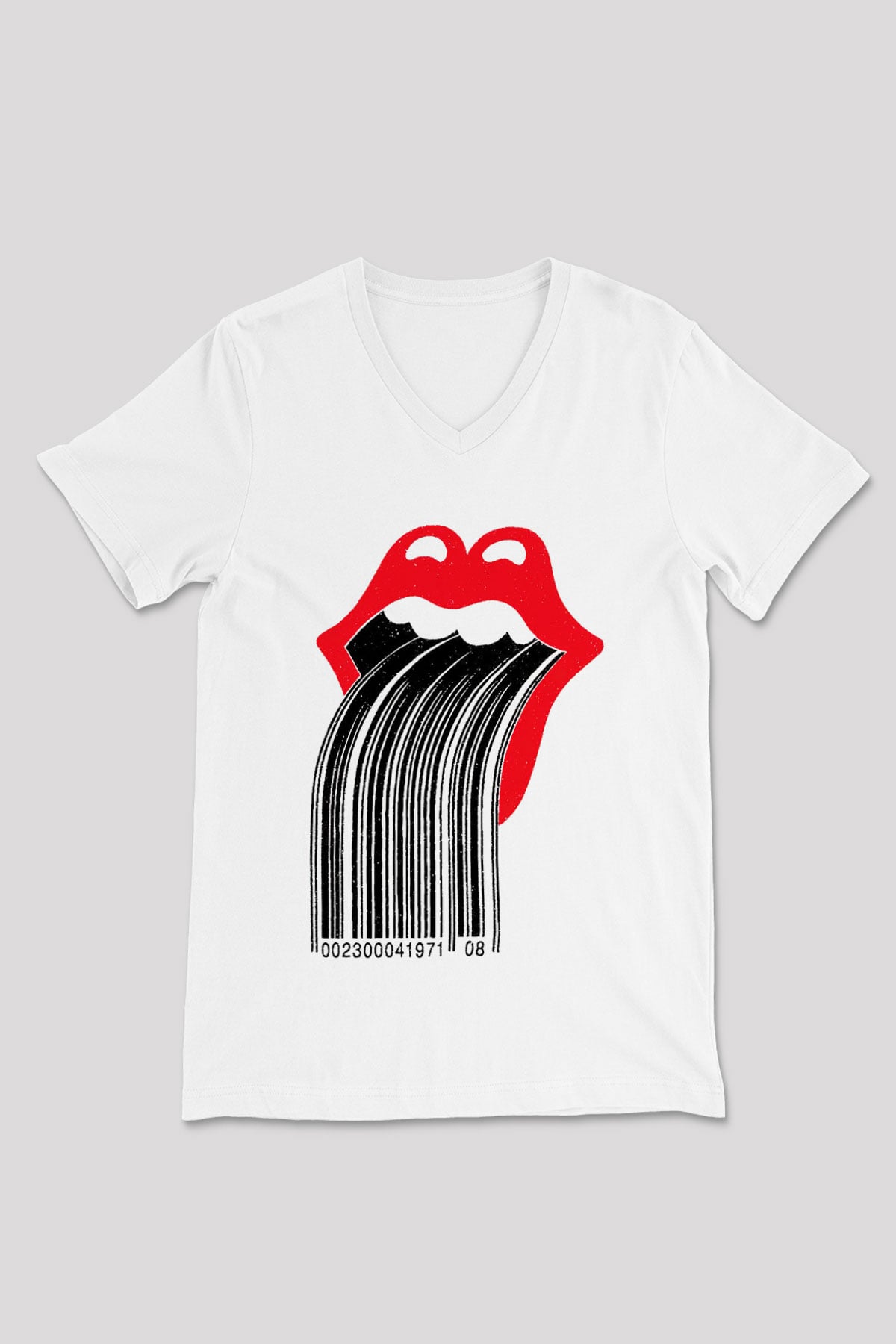 The Rolling Stones Logo Beyaz Unisex V Yaka Tişört T-Shirt