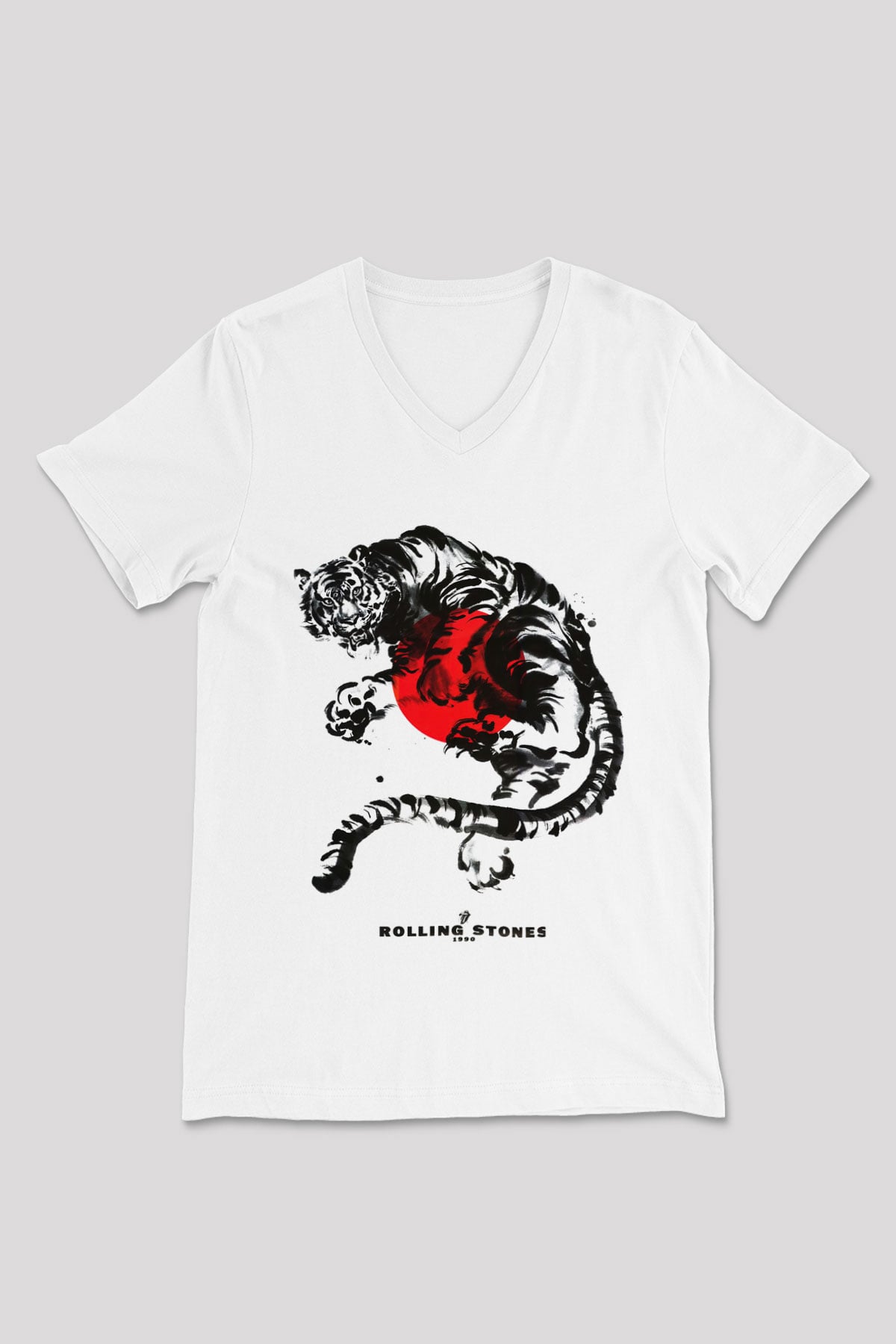 The Rolling Stones Logo Beyaz Unisex V Yaka Tişört T-Shirt