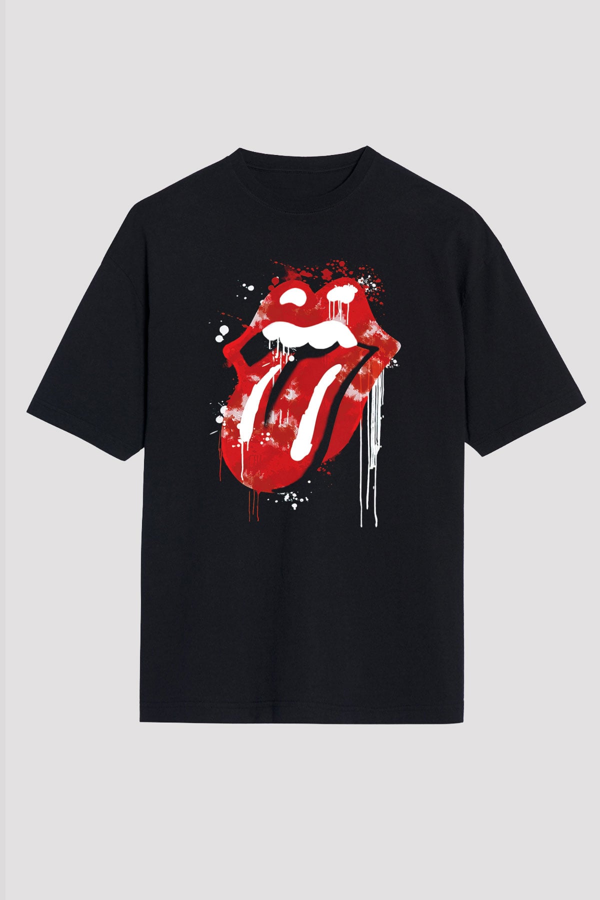 The Rolling Stones Logo Siyah Unisex Oversize Tişört T-Shirt