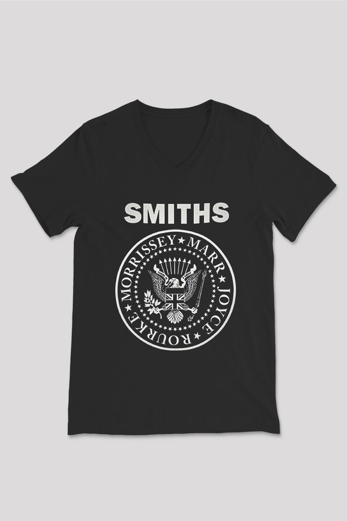 The Smiths Baskılı Unisex Siyah V Yaka Tişört - Tshirt