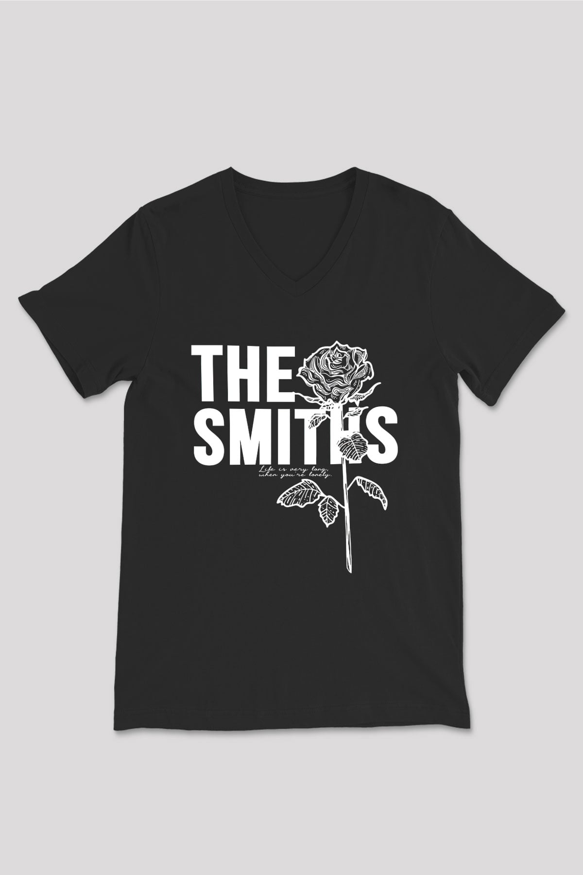 The Smiths Baskılı Unisex Siyah V Yaka Tişört - Tshirt
