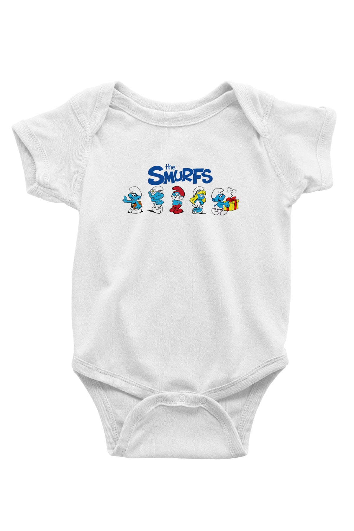 The Smurfs Şirinler Baskılı Beyaz Unisex Bebek Body - Zıbın