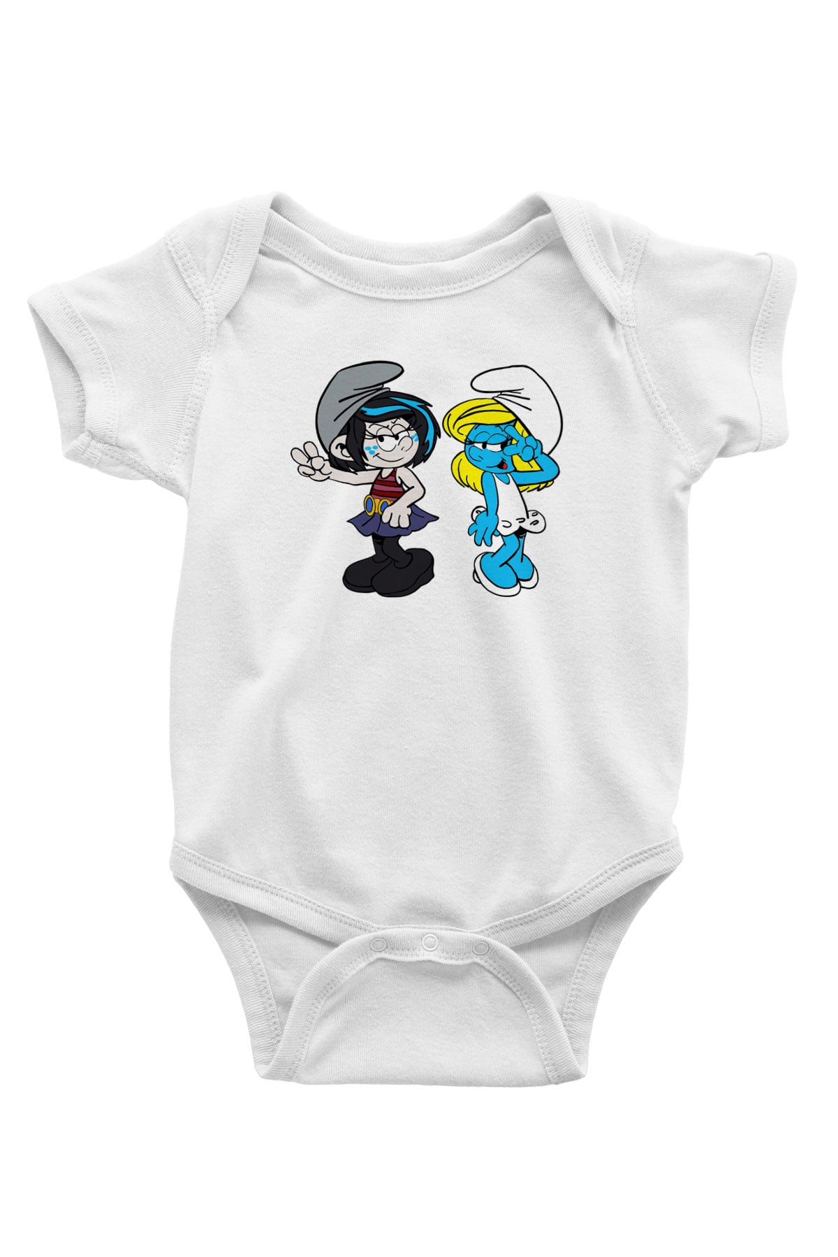 The Smurfs Şirinler Baskılı Beyaz Unisex Bebek Body - Zıbın