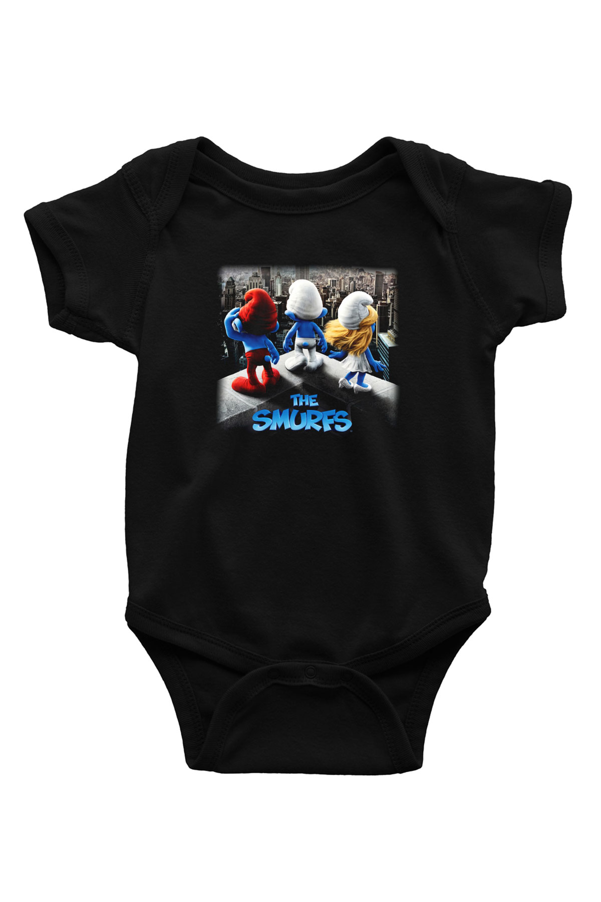 The Smurfs Şirinler Baskılı Siyah Bebek Body - Zıbın